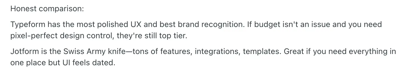 Typeform vs Jotform on Reddit