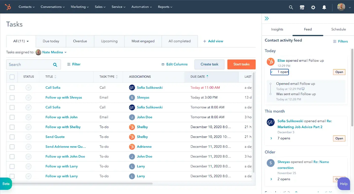 HubSpot interface