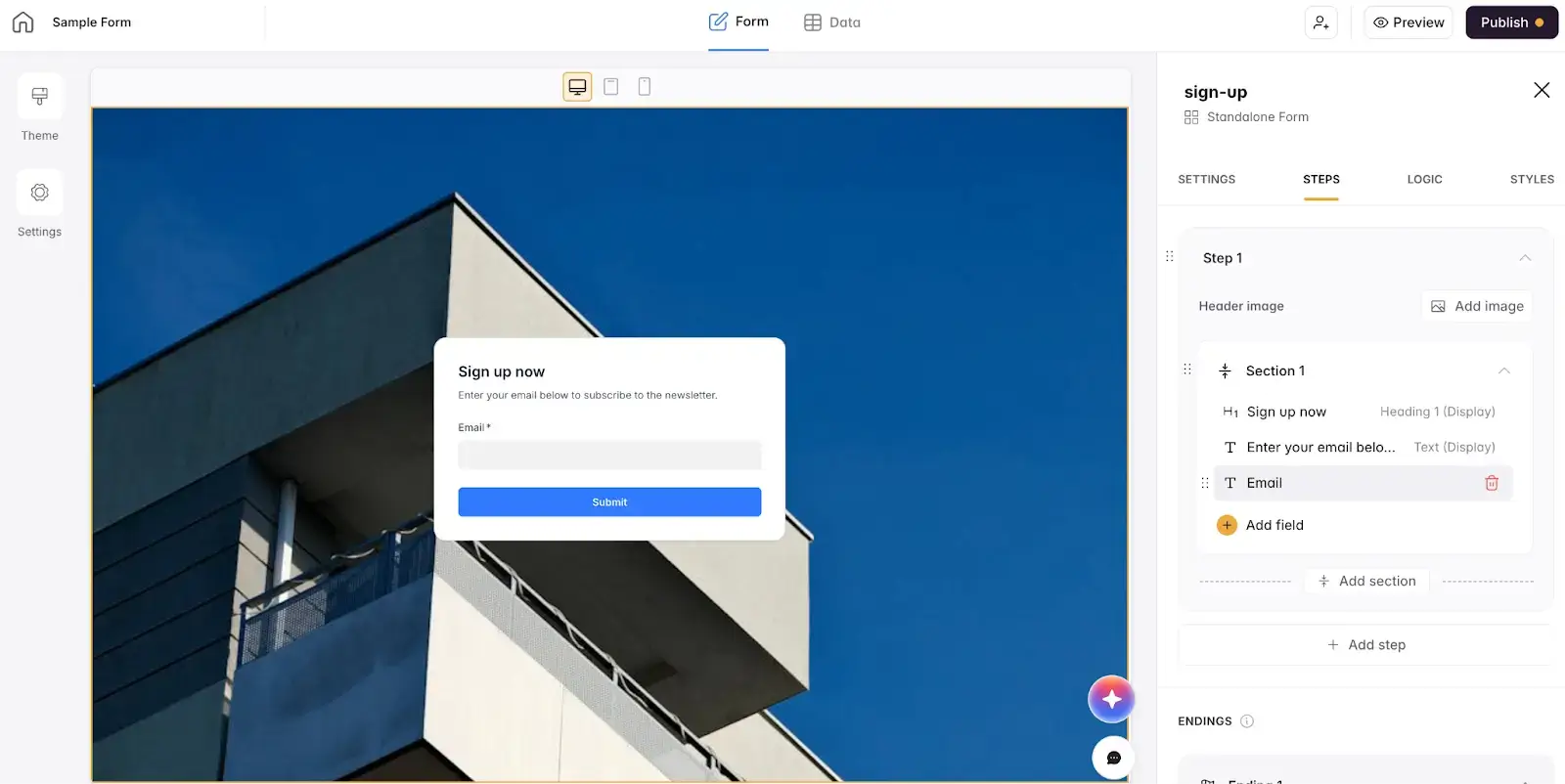 Softr sample form in the backend