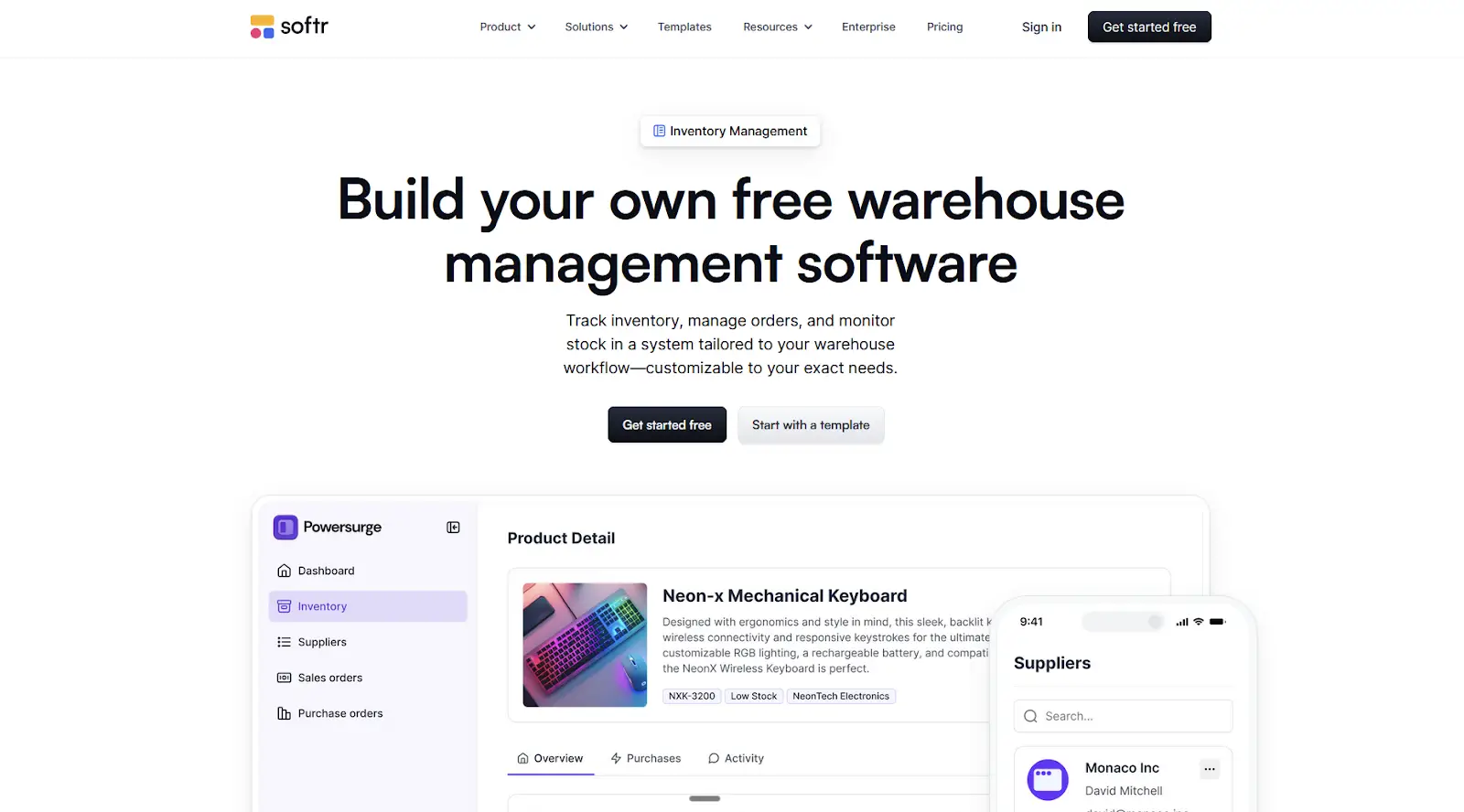 Softr warehouse inventory software website