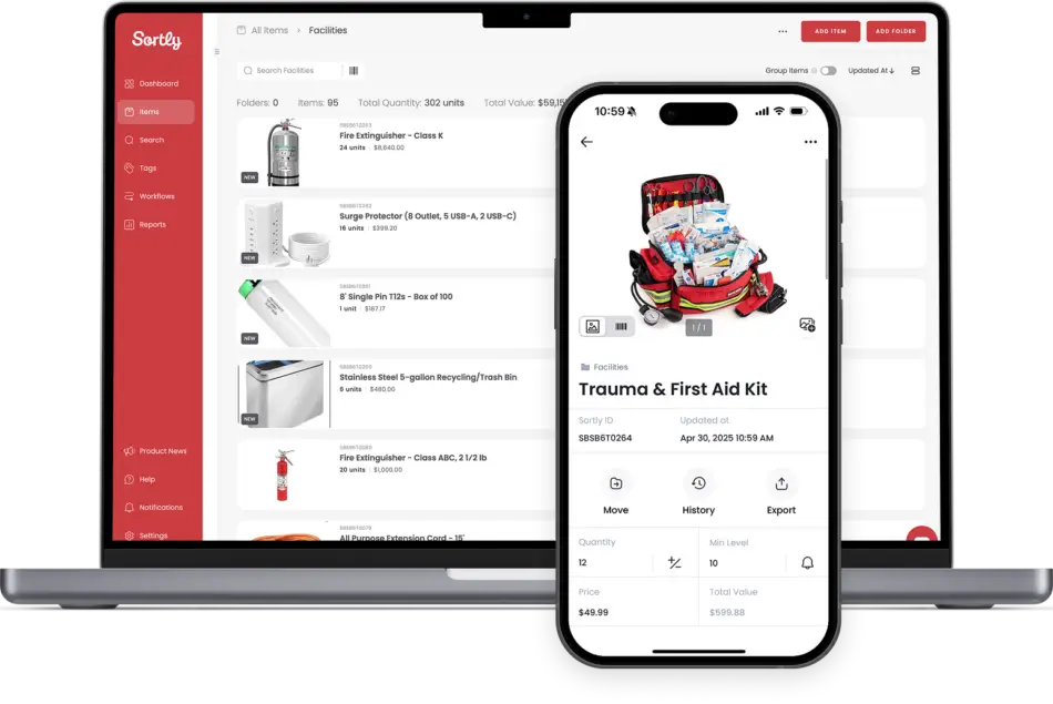List of warehouse inventory in Sortly