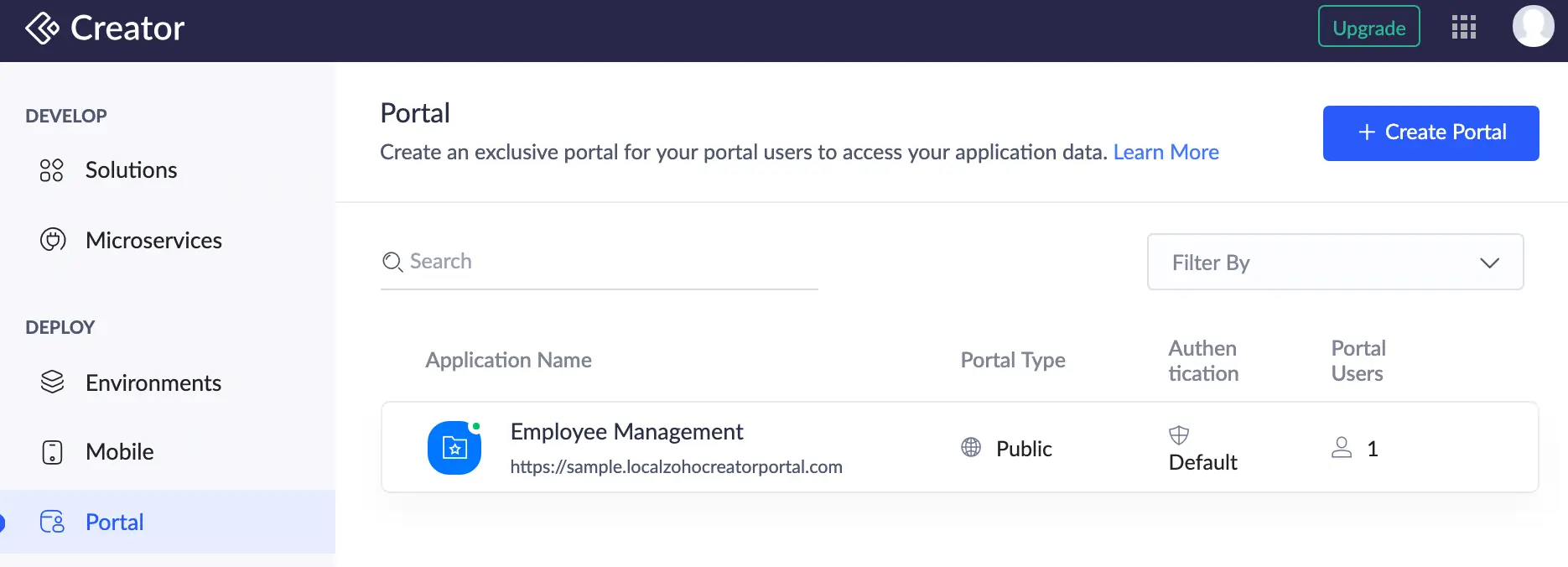 Zoho Creator interface