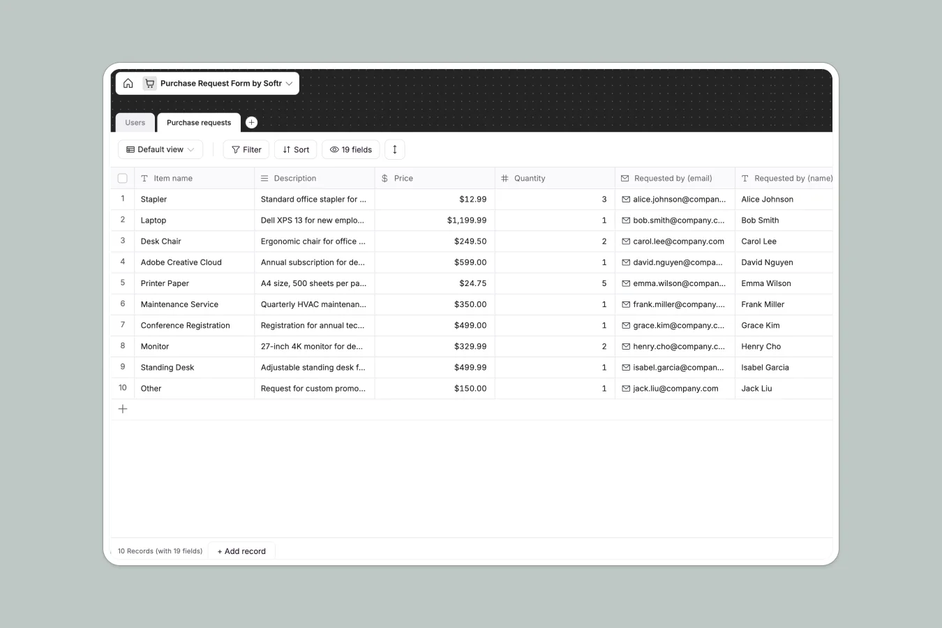 purchase request database