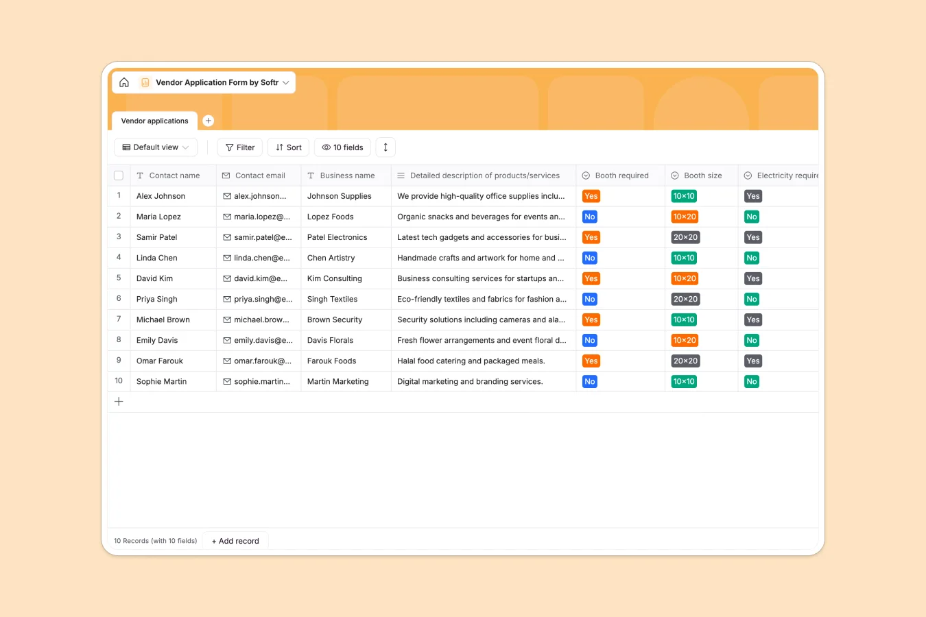 Vendor application database