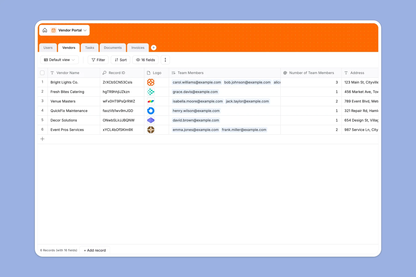 Vendor portal database