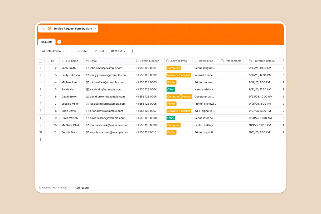 Service request form database