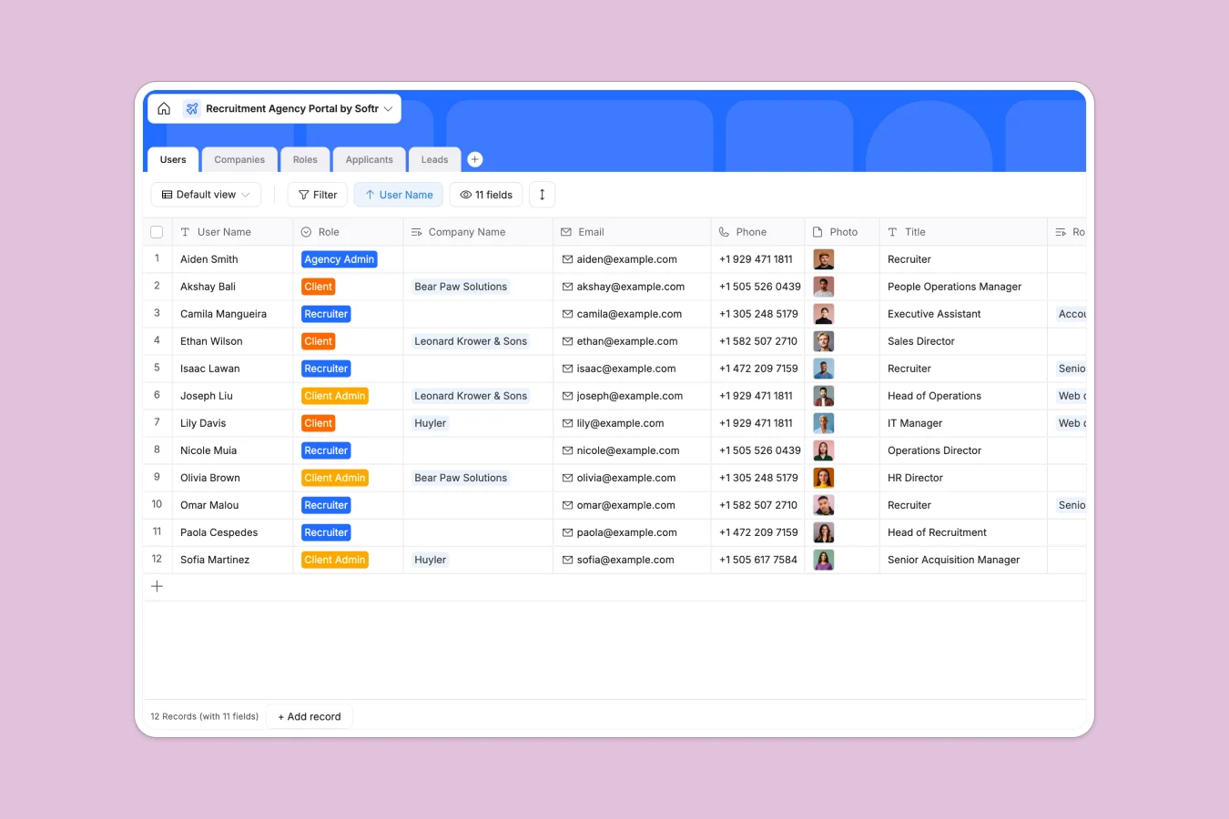 recruitment agency portal database