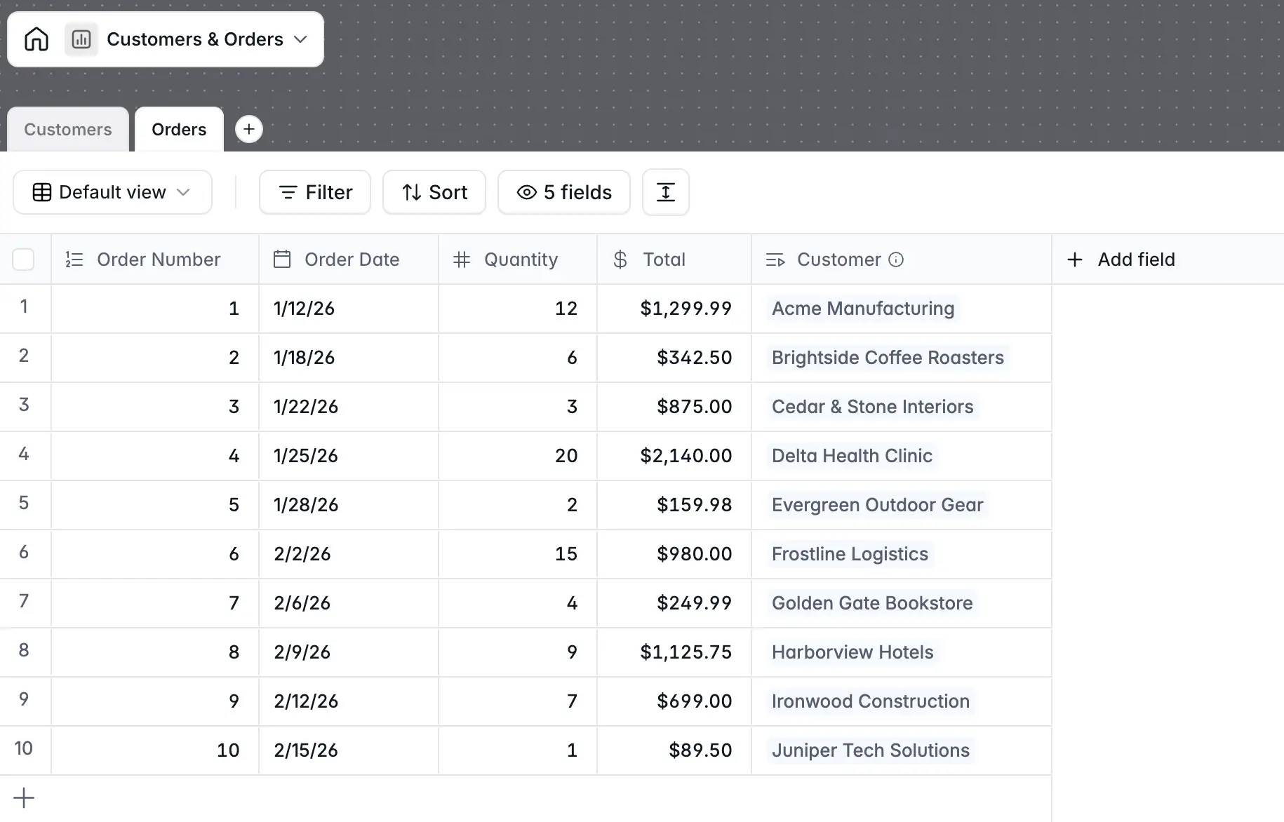Example relational database built in Softr