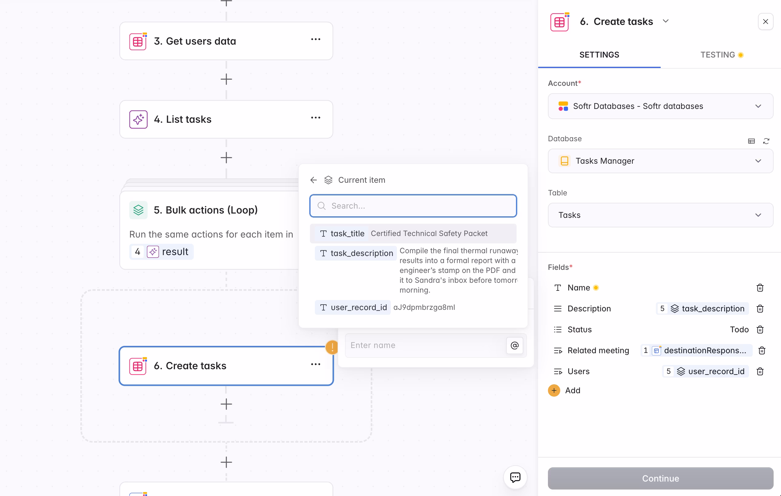 Mapping fields in bulk actions in Softr Workflows