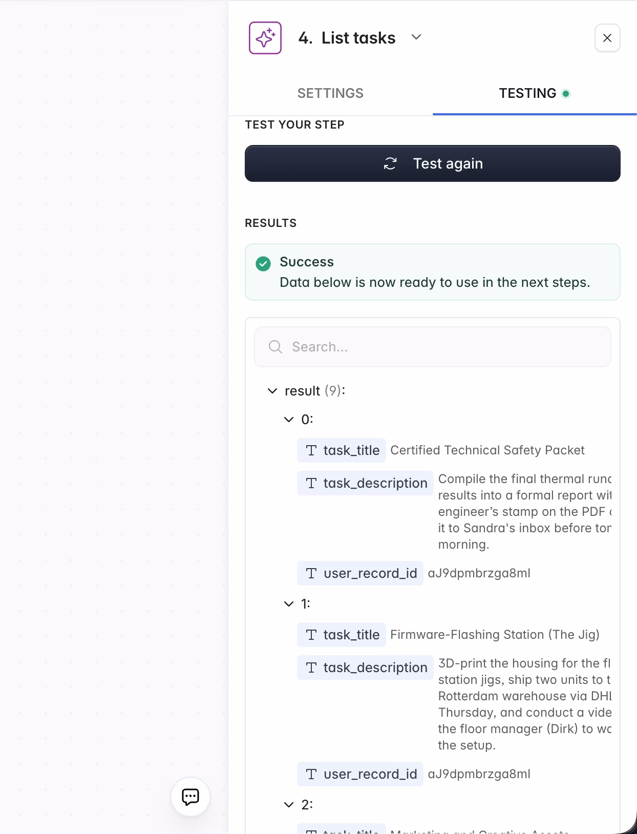 Testing AI step in Softr workflow to preview results