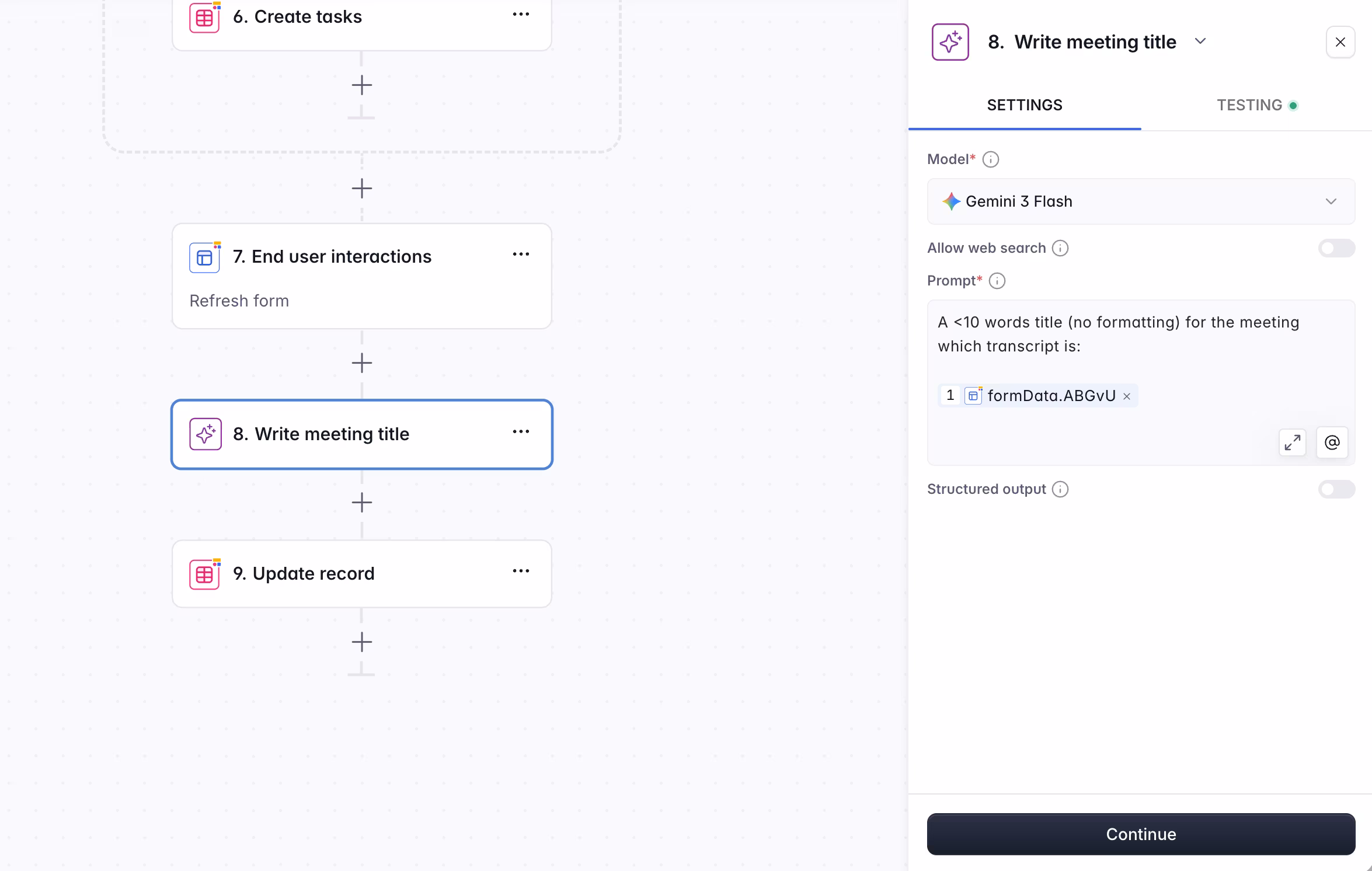 Prompting AI to write a meeting title