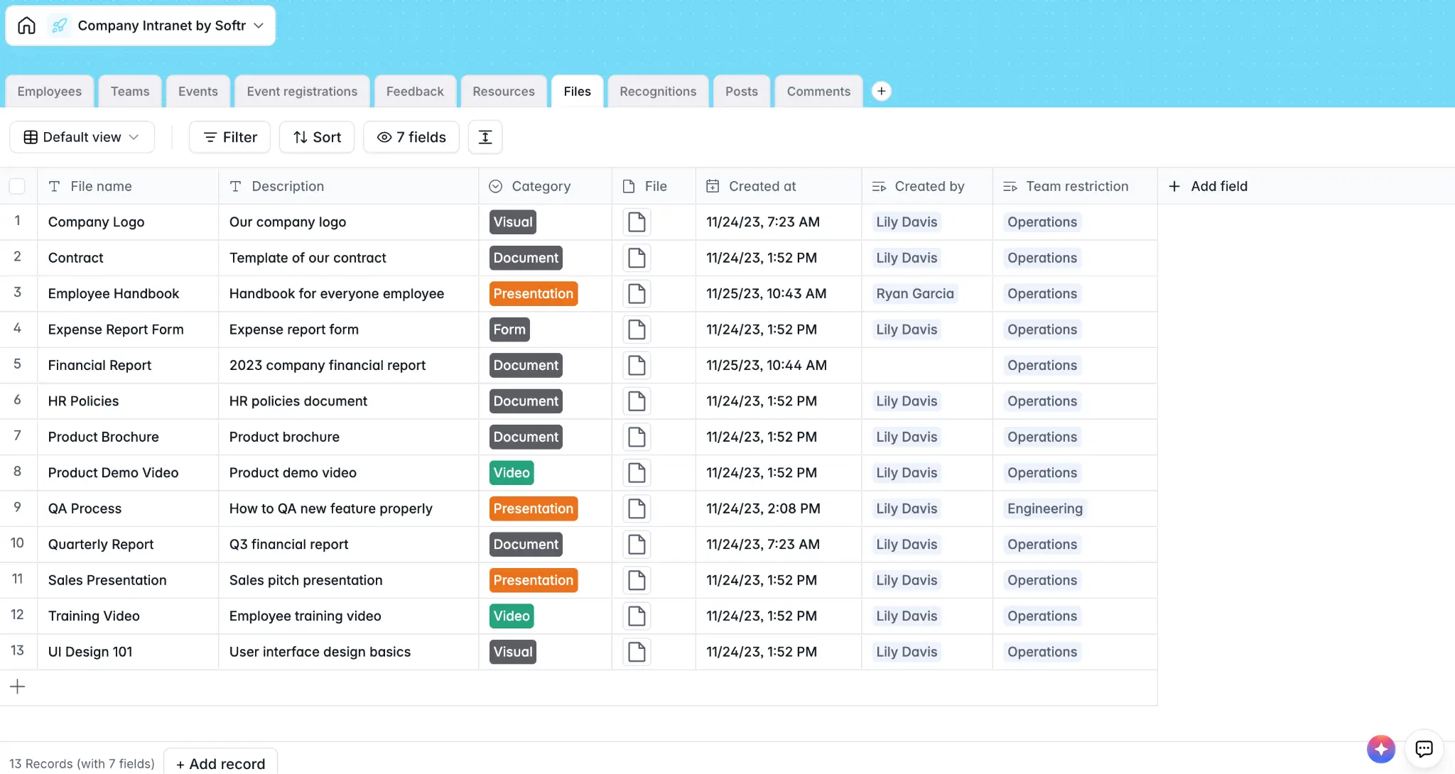 Softr spreadheet-style database