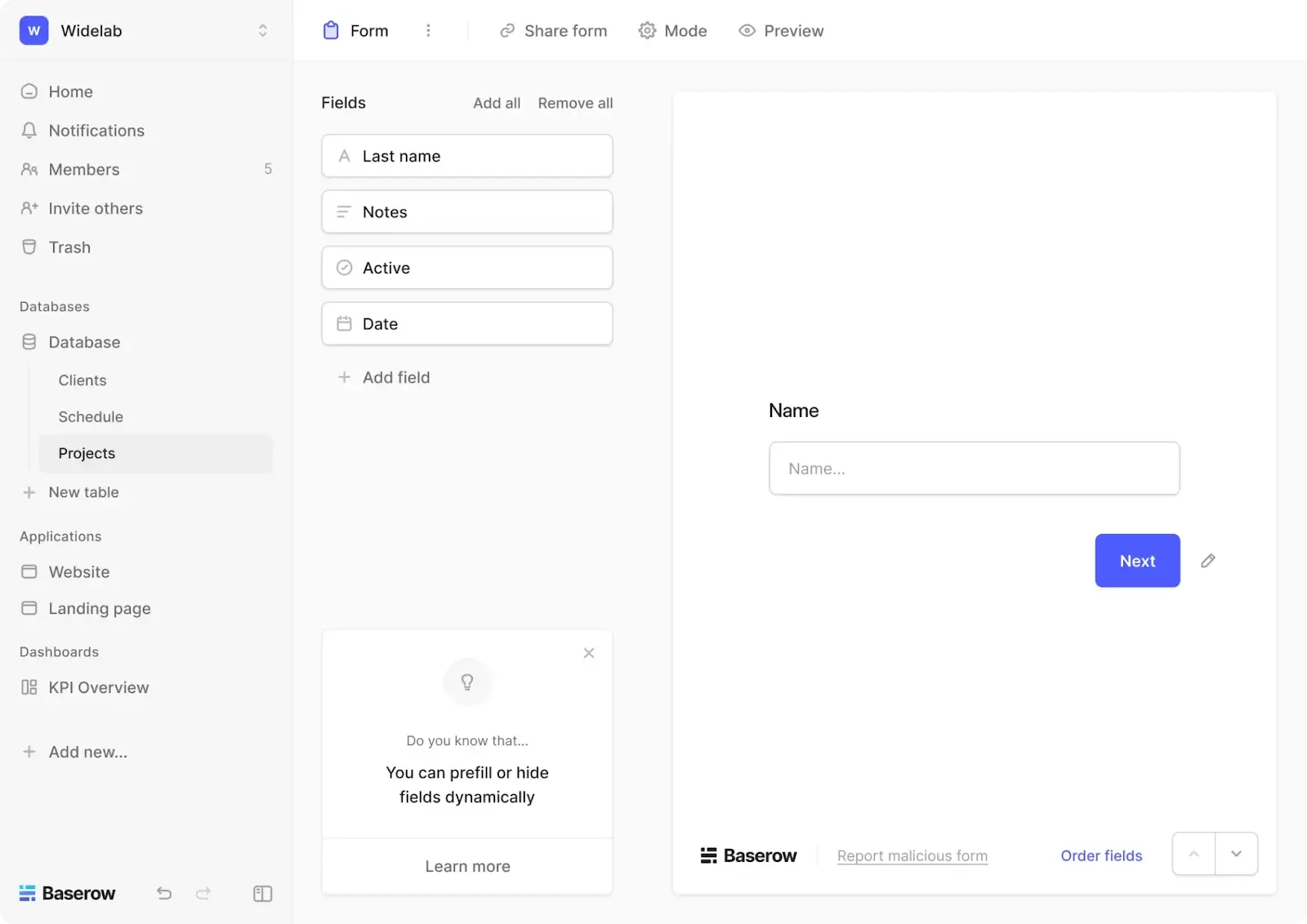 Baserow user interface
