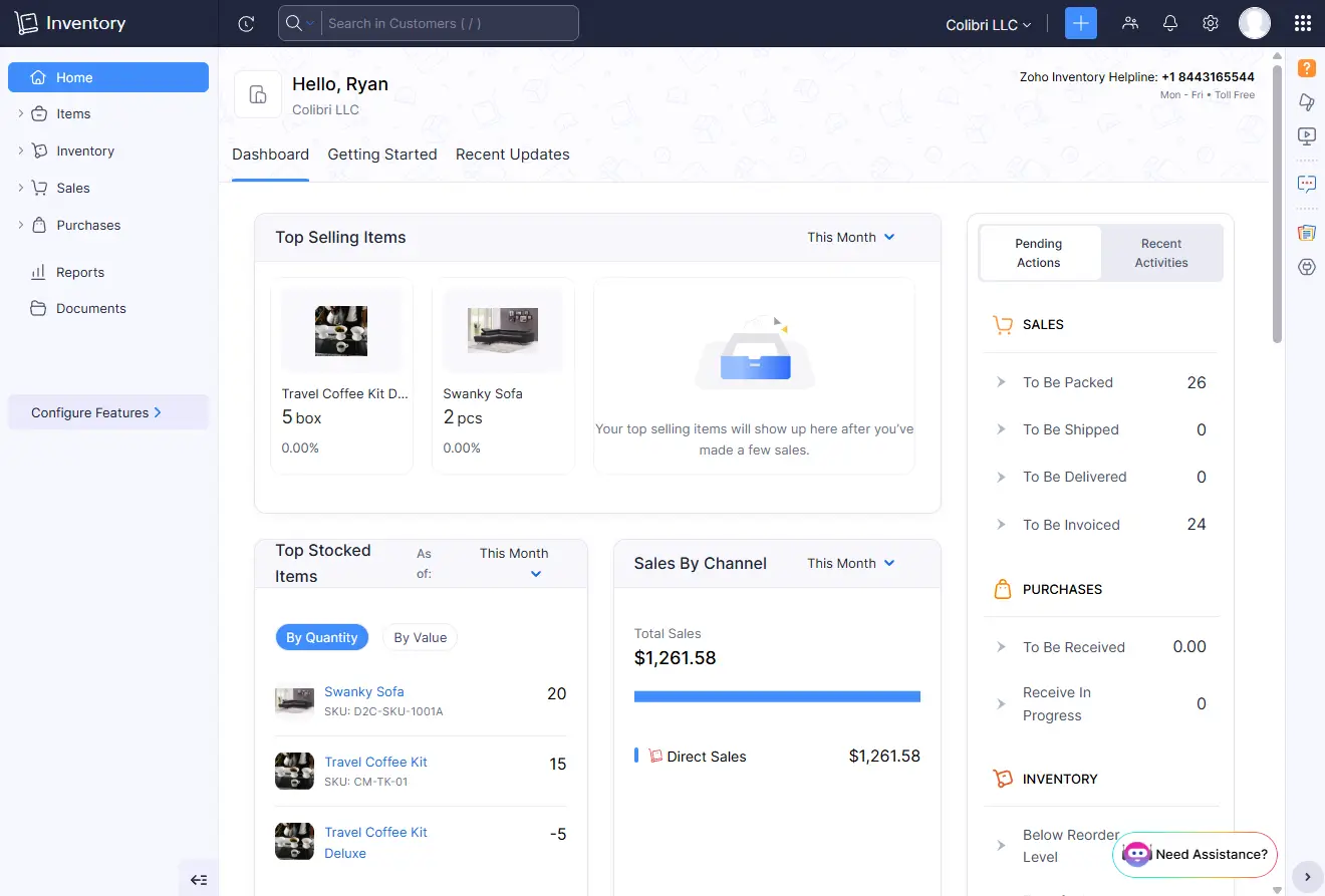 Zoho Inventory user interface