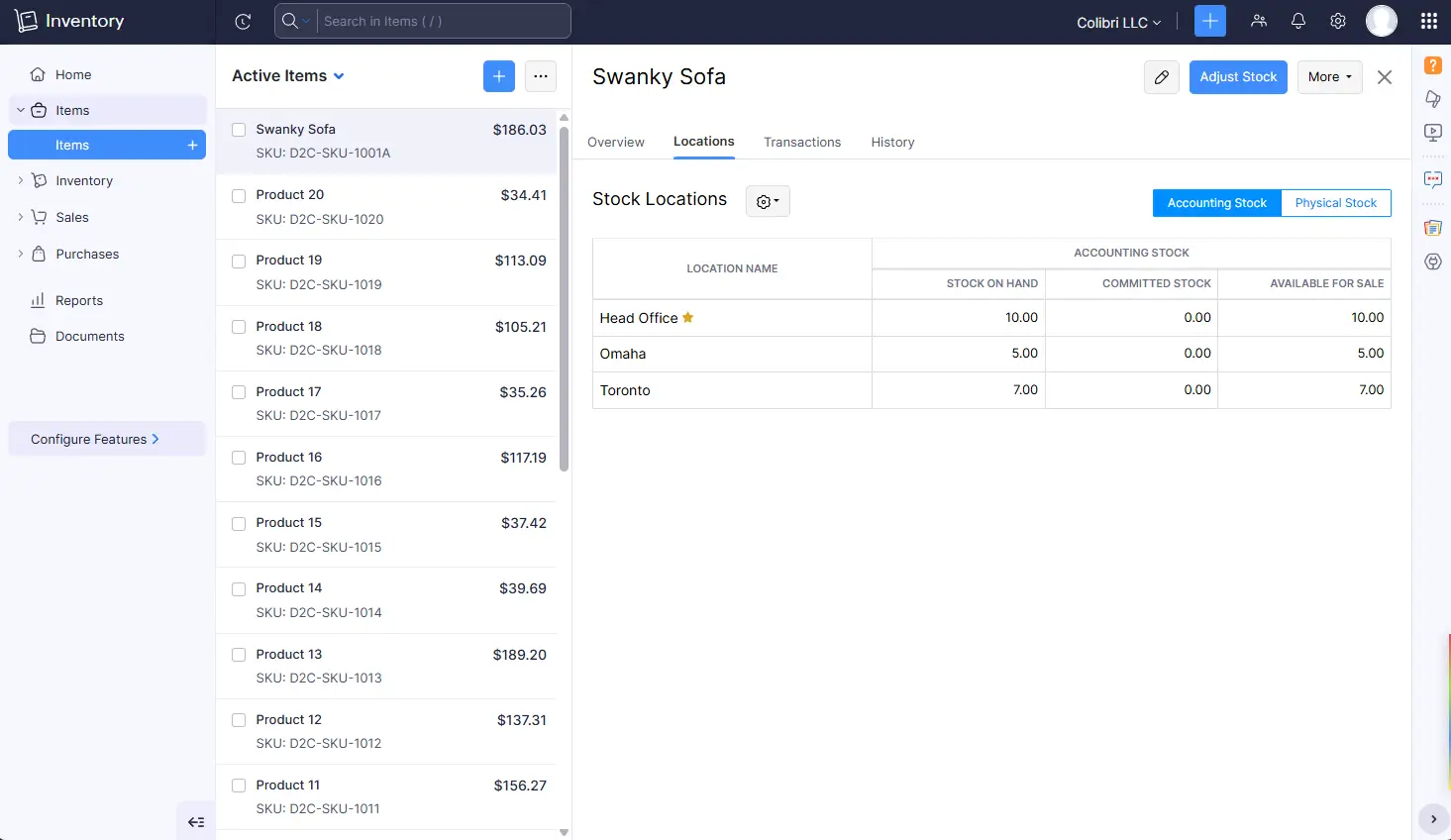 Zoho Inventory stock locations