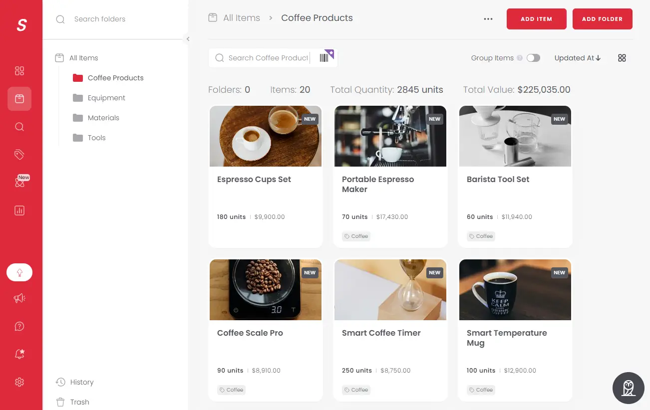 Sortly user interface