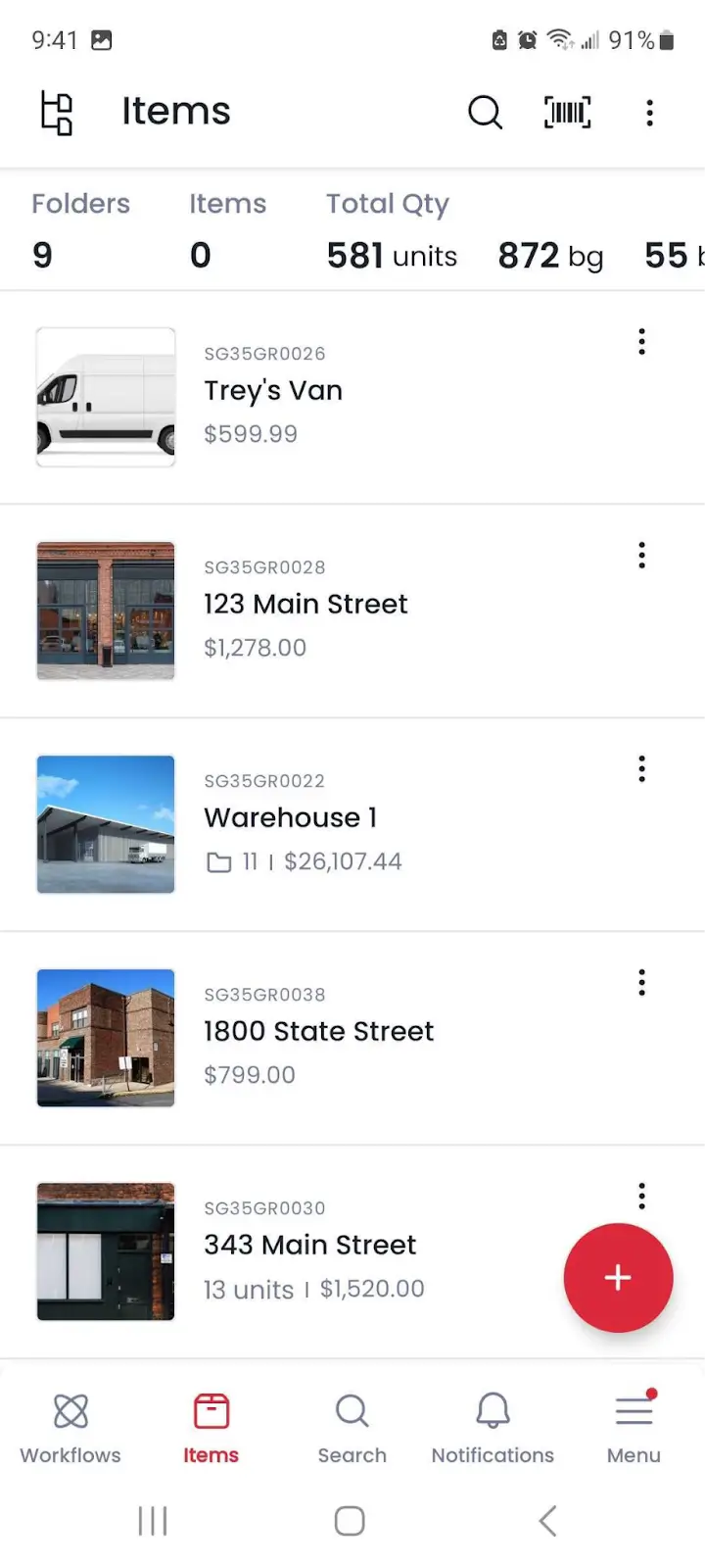 Sortly mobile interface