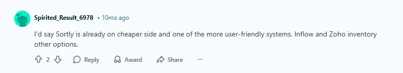 Reddit feedback on Sortly
