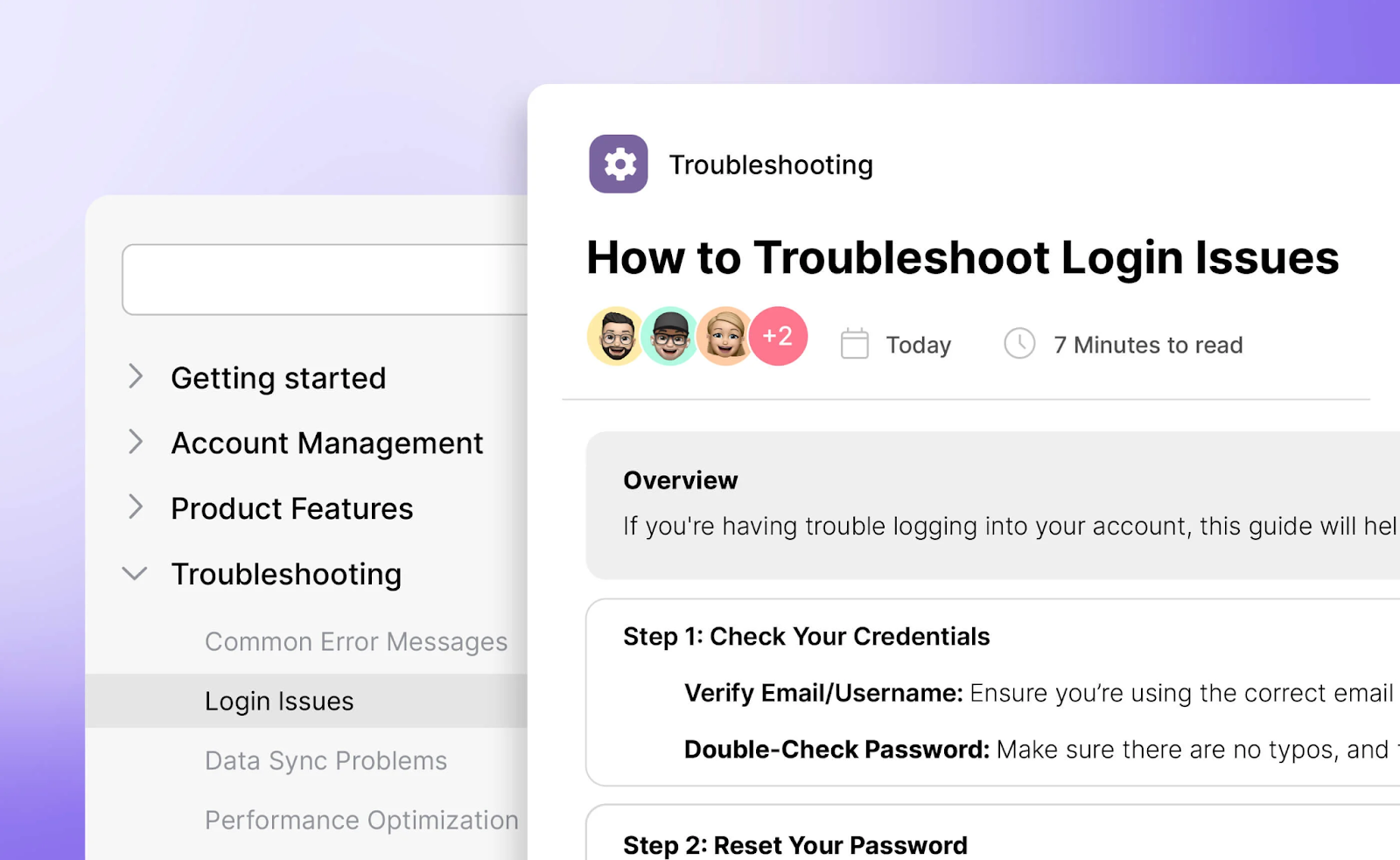 Document360 interface for troubleshooting