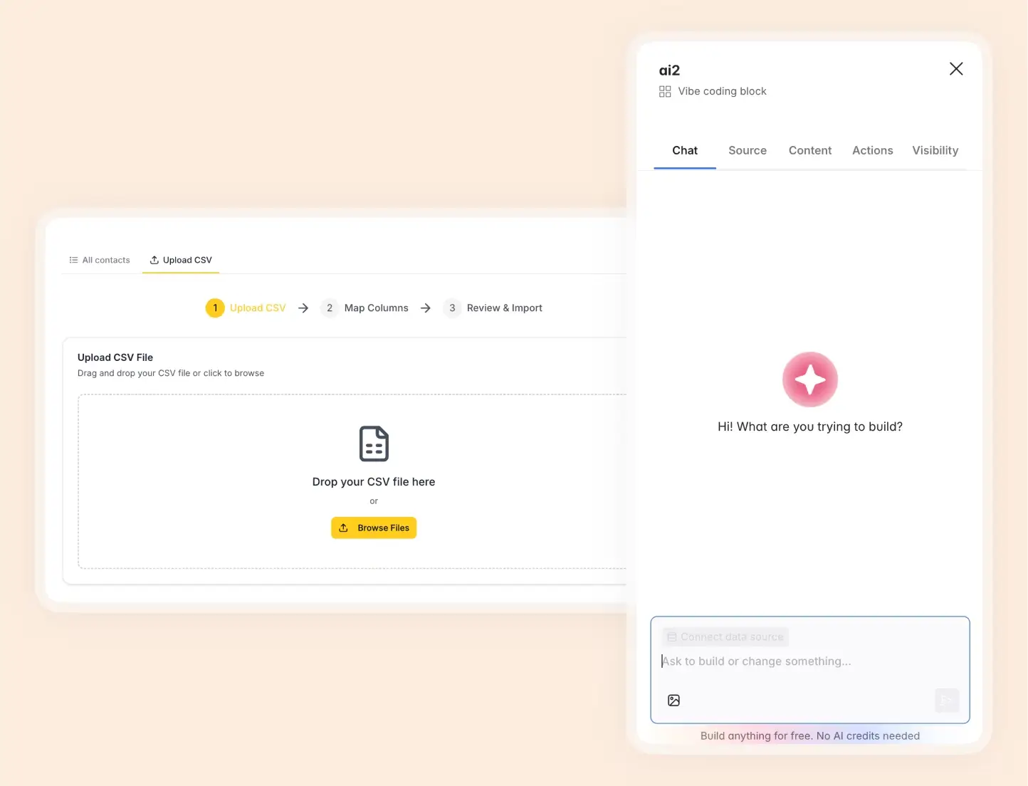 vibe coding block to create a csv uploader in softr