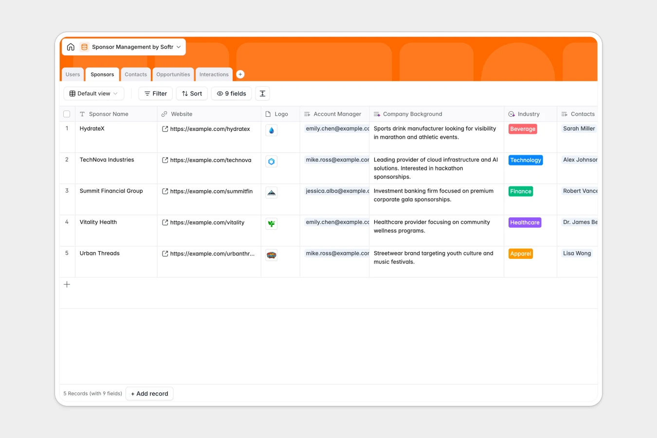 sponsor management database