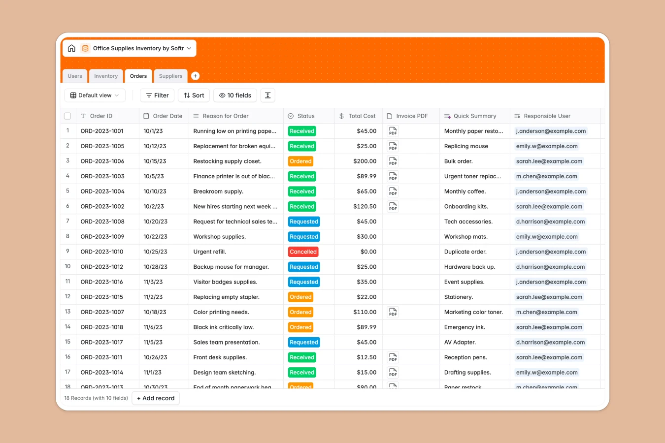 office supplies inventory database