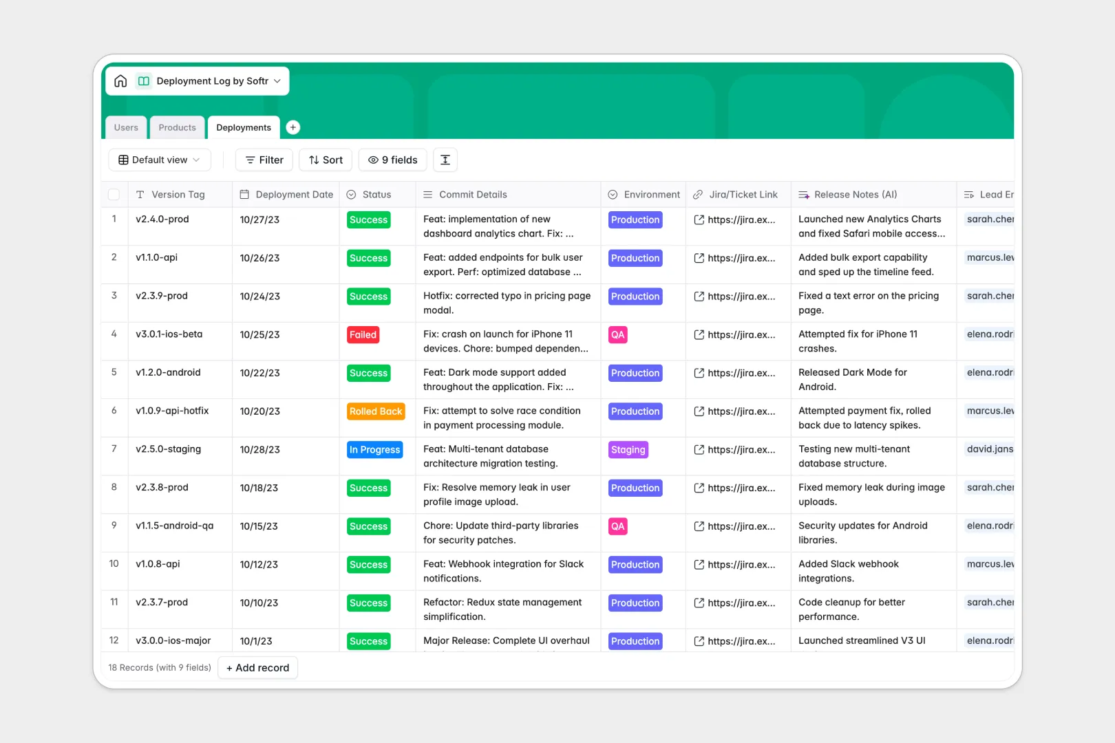 deployment log database