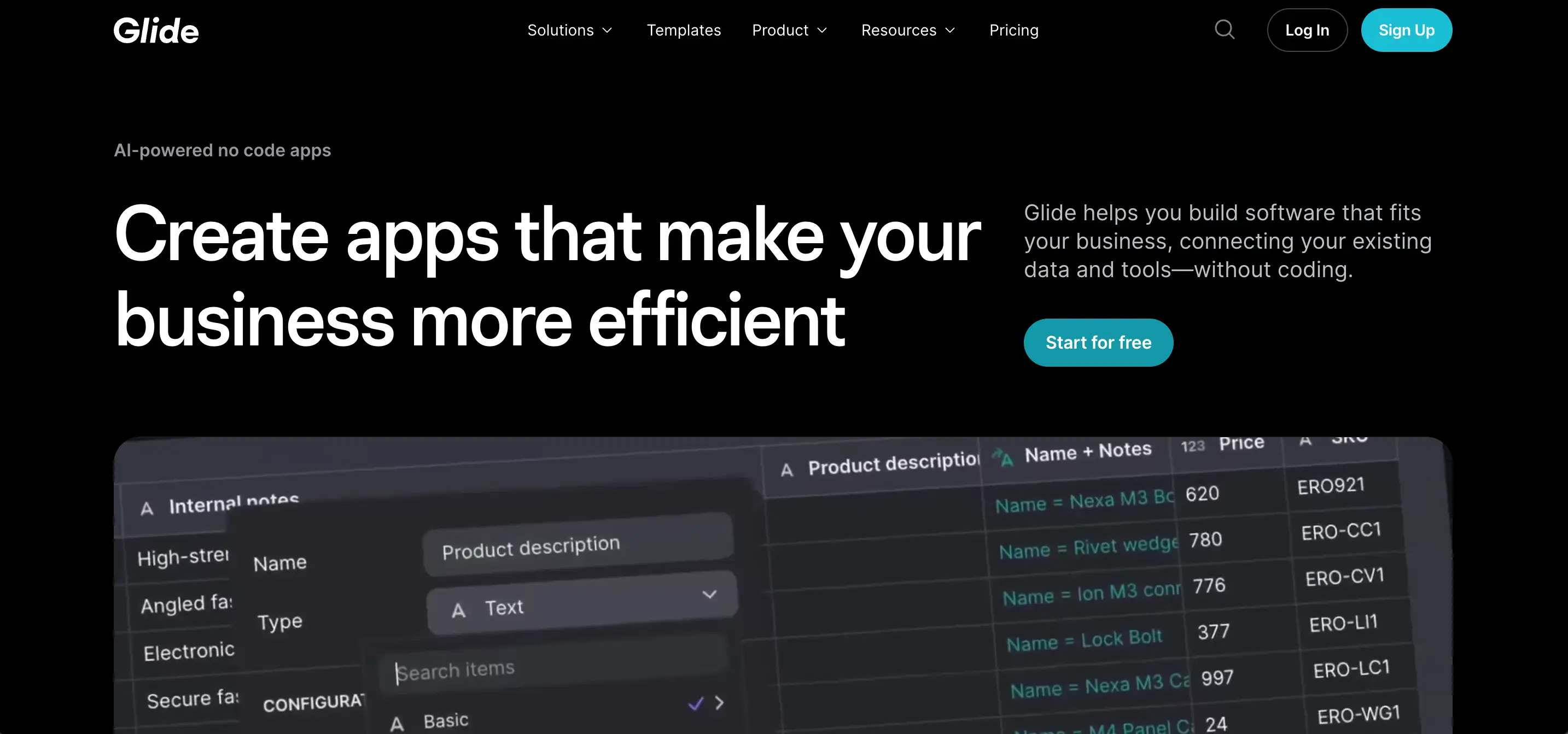 Glide's website page