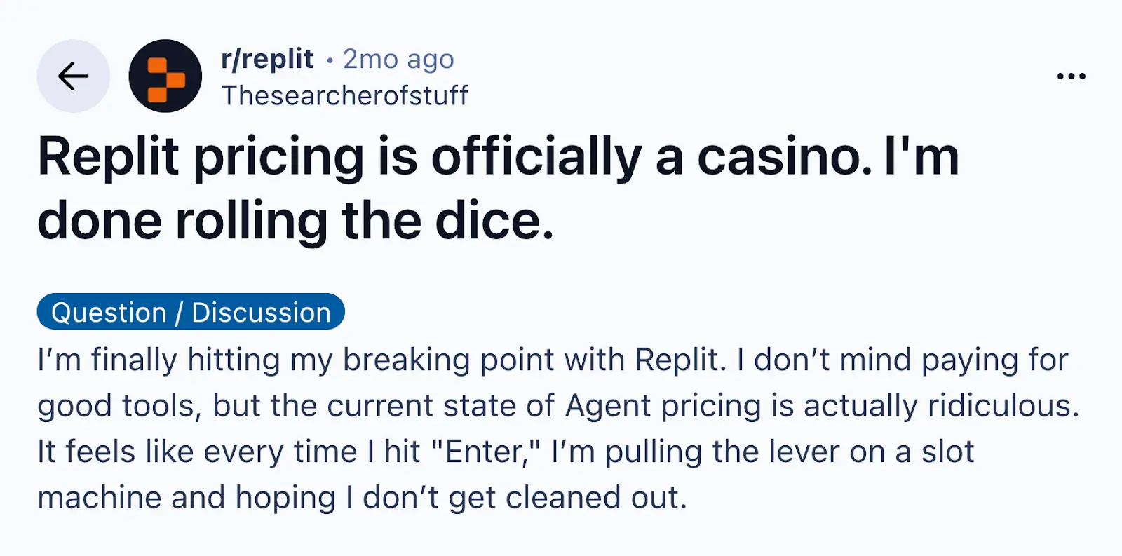 Replit user review from Reddit