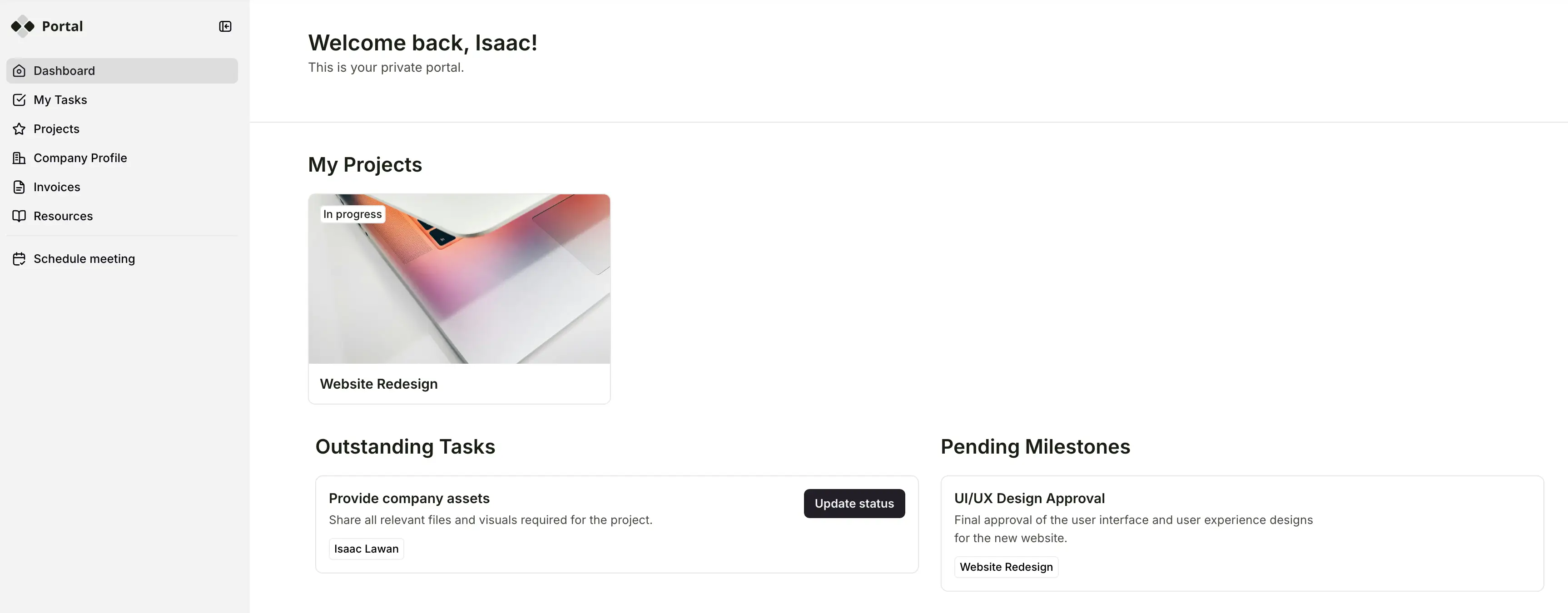 Client portal software dashboard