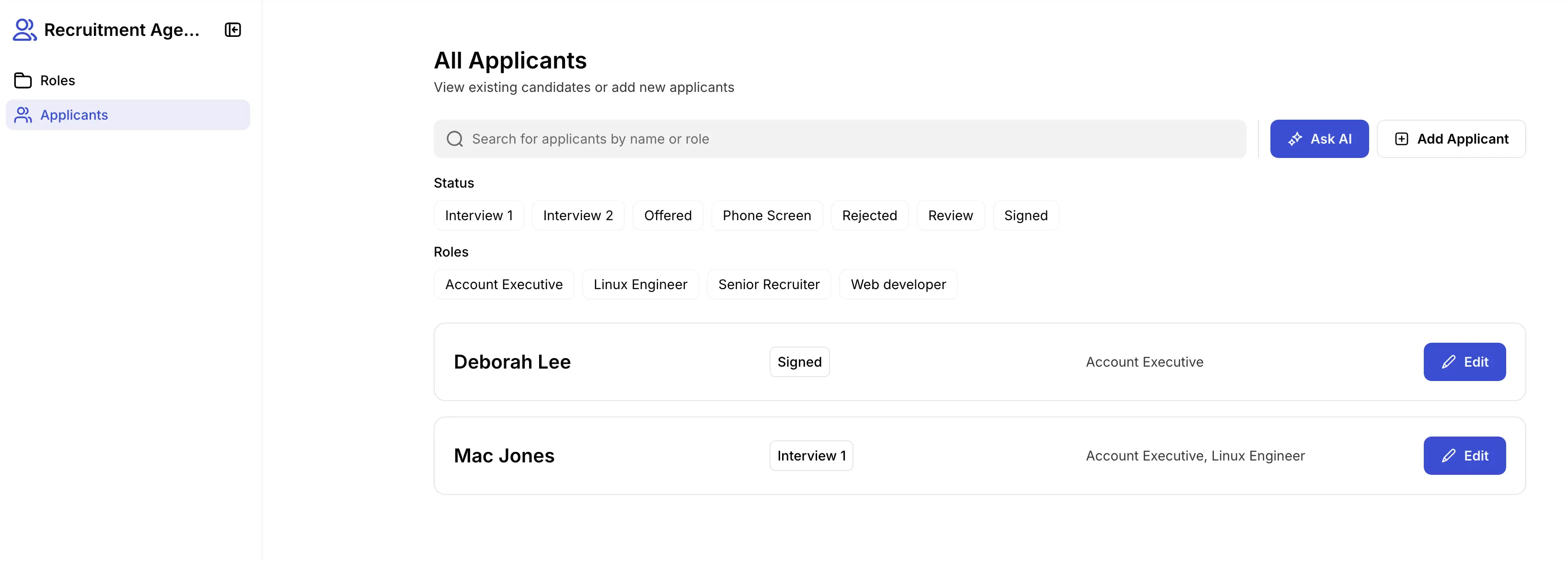 HR platform interface