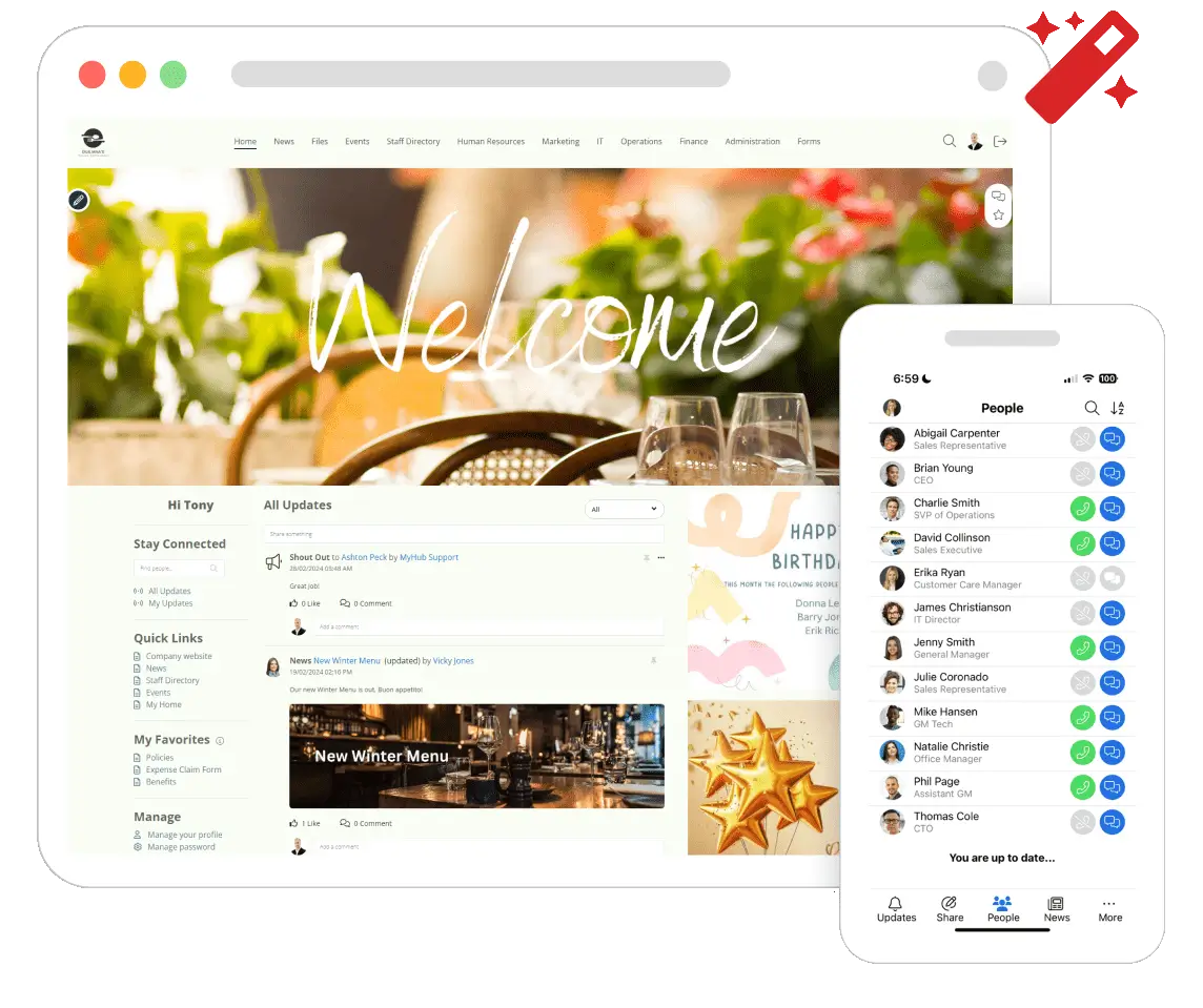 MyHub Intranet dashboard welcome sample
