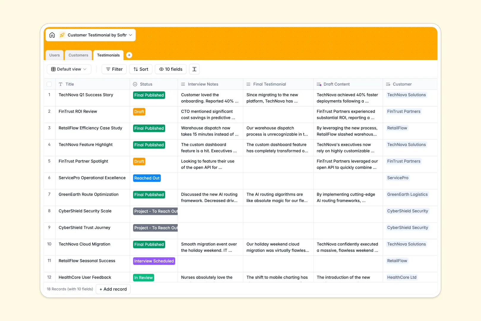 customer testimonial database