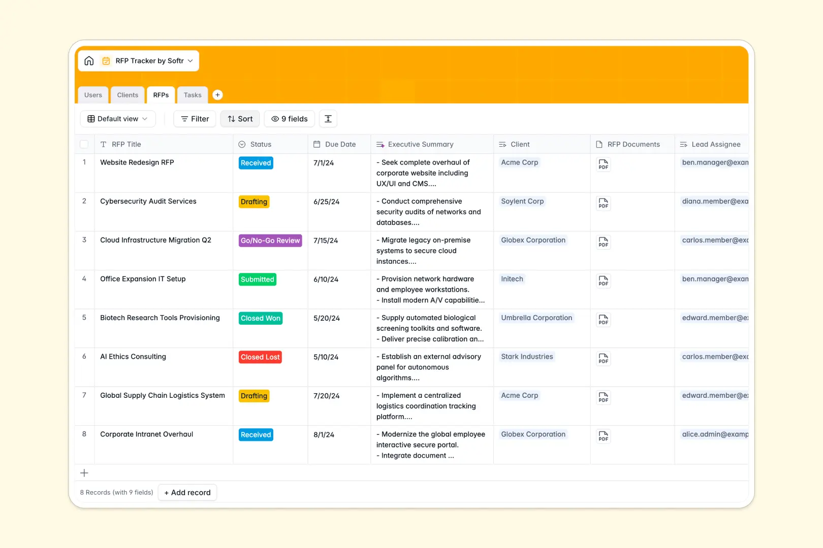 rfp tracker database