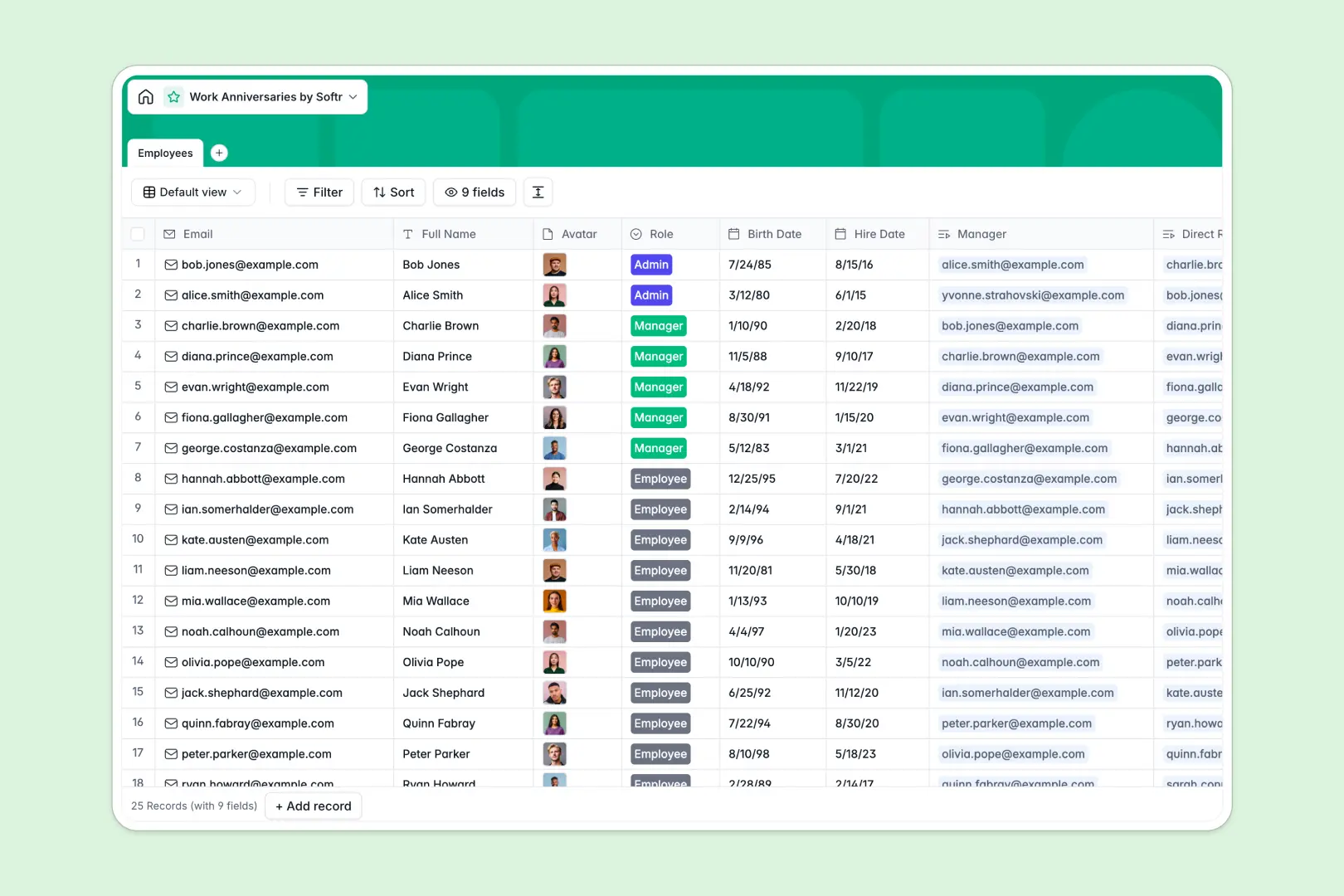 work anniversaries database