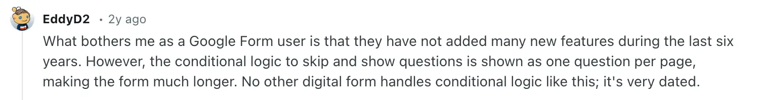 Google Forms Reddit complaint
