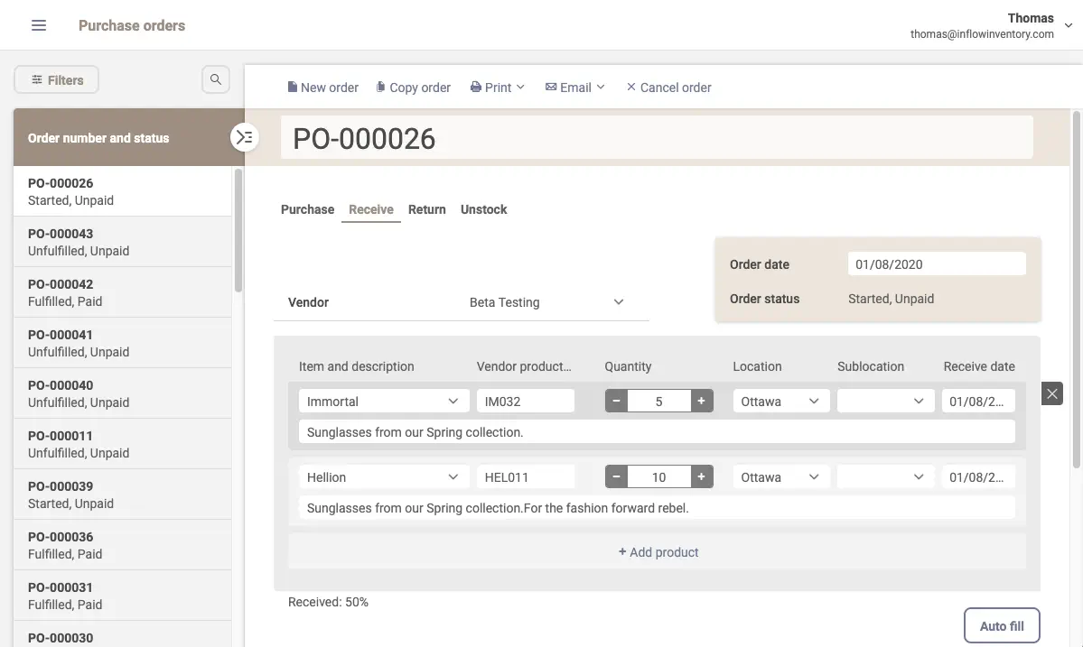 inFlow user interface