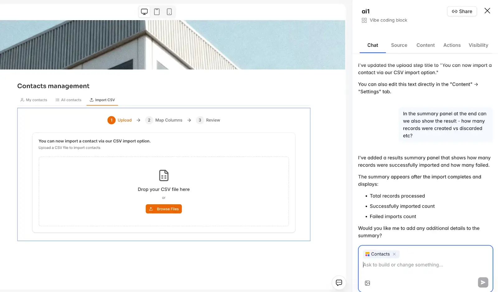 Iterating on Softr vibe coding blocks with prompts