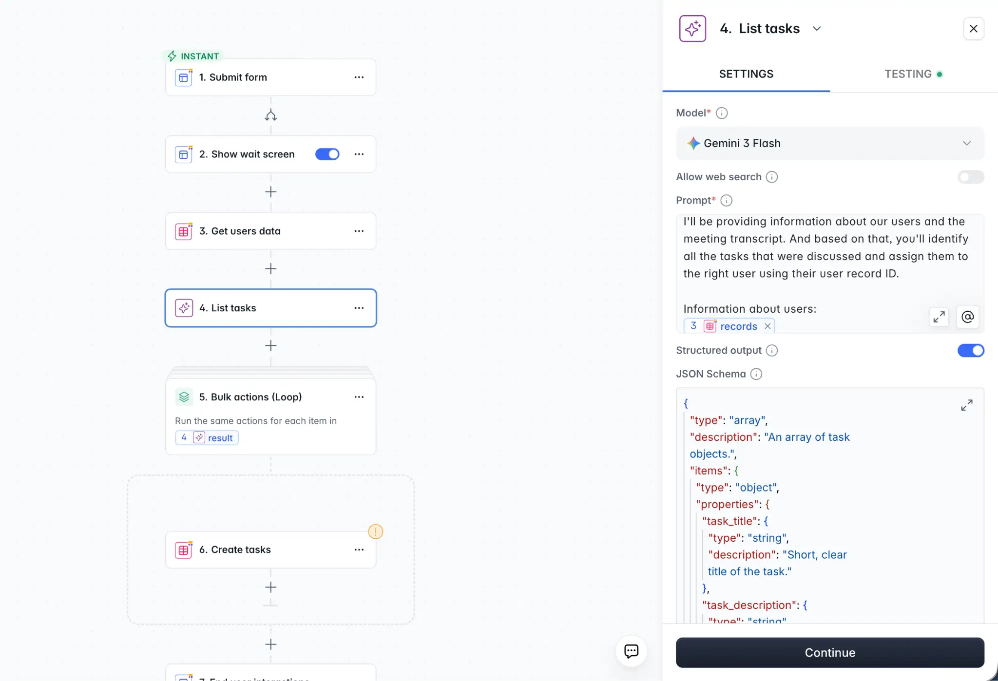 Structured output for AI steps in Softr Workflows
