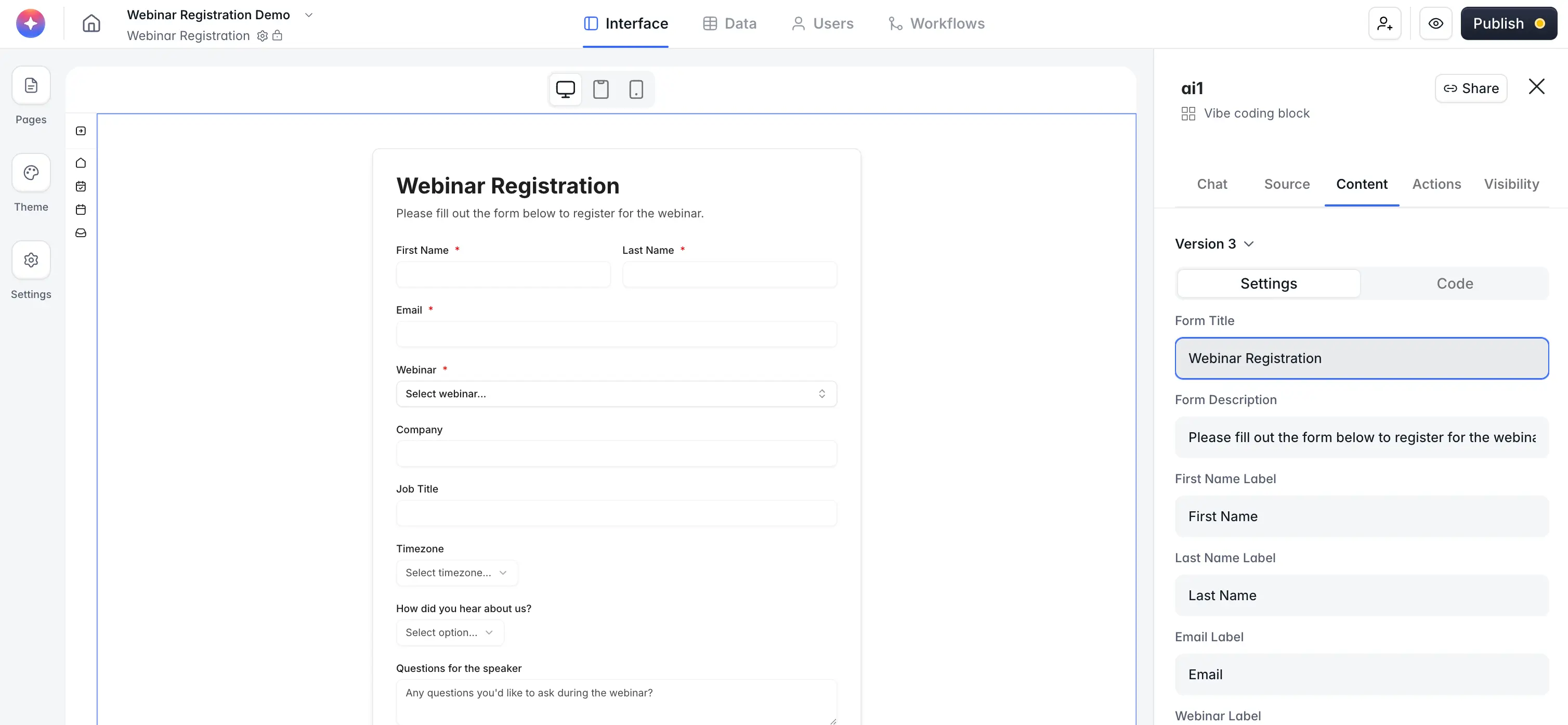 Vibe Coding block Content Controls