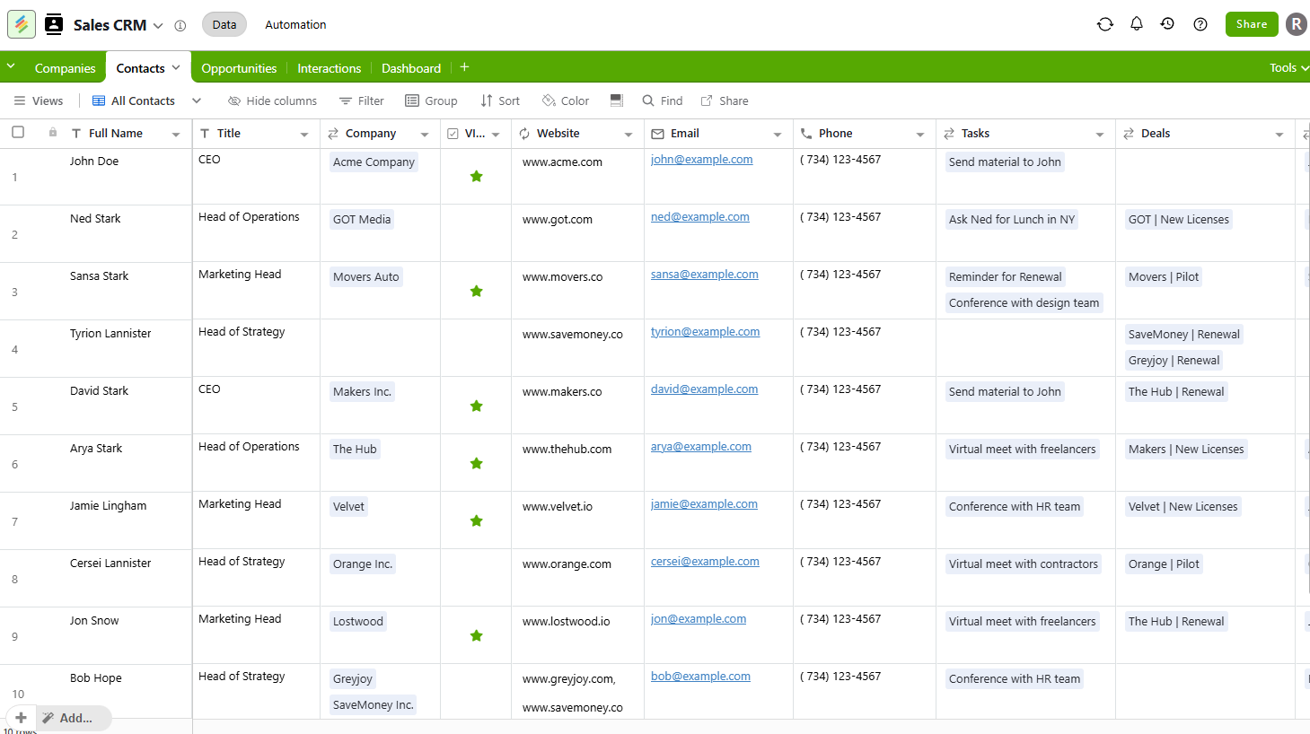 Stacky CRM with sample data