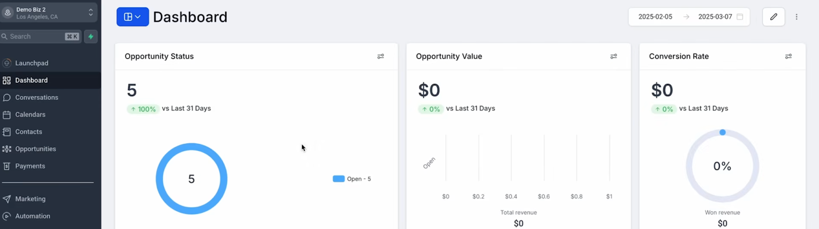 GoHighLevel dashboard screenshot