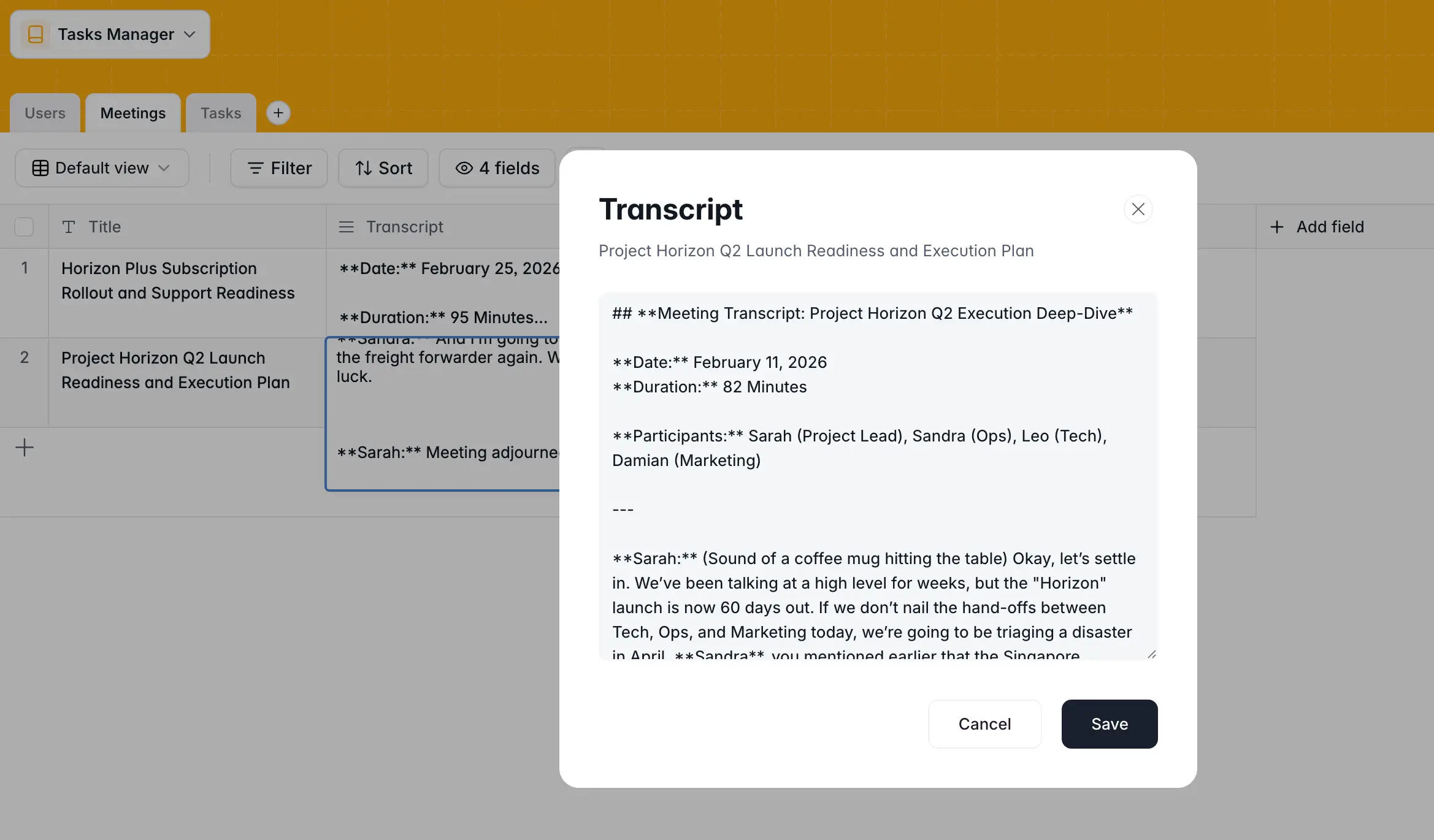 Tasks manager transcript