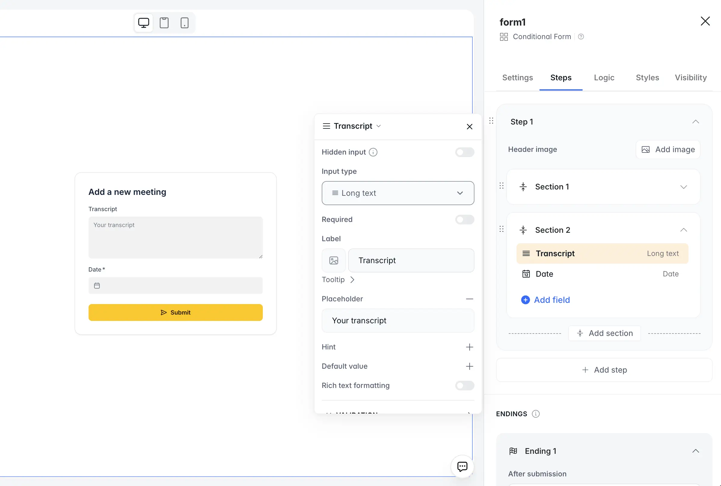 Softr form meeting submission 