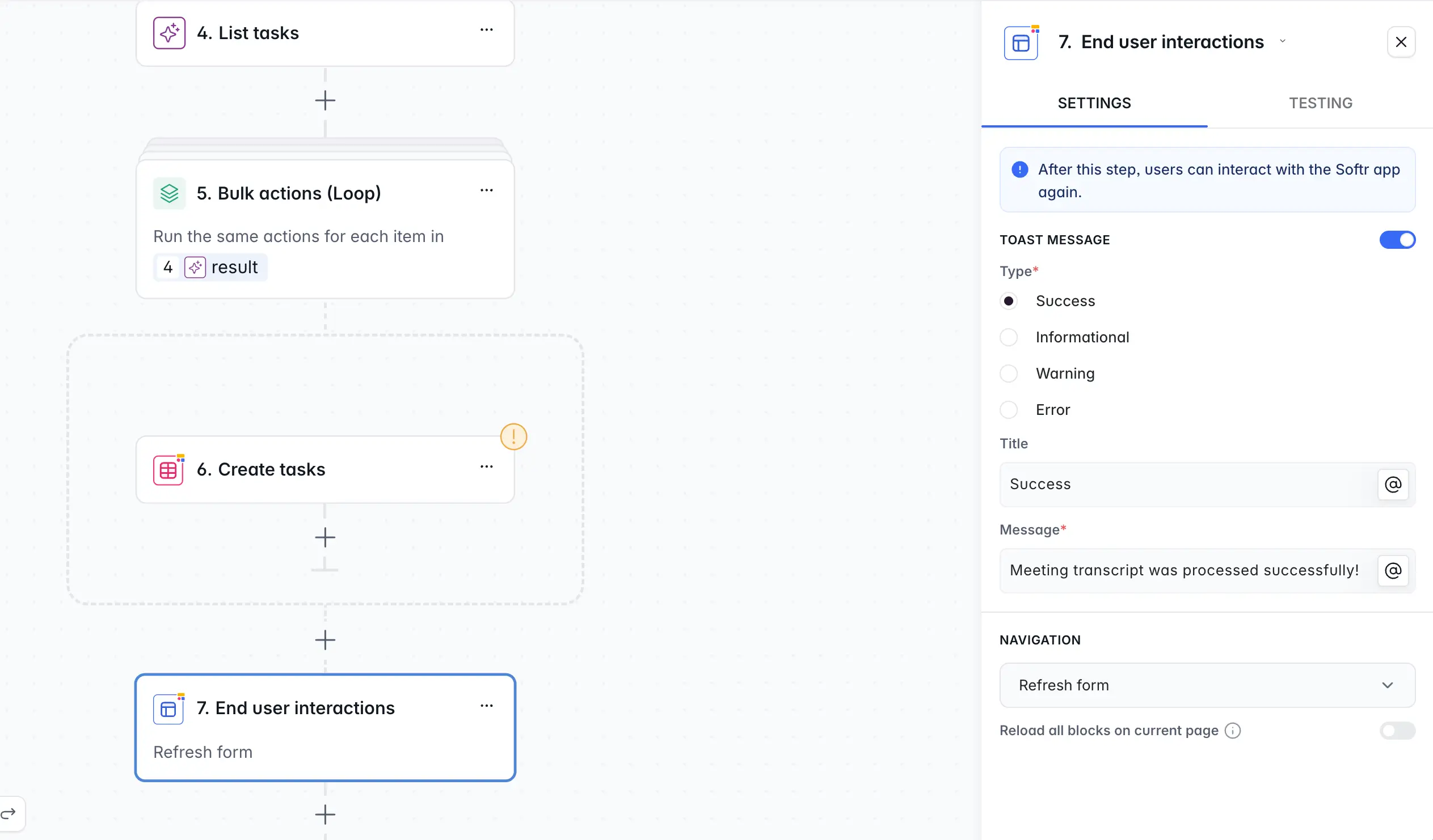 Softr workflow end user interactions