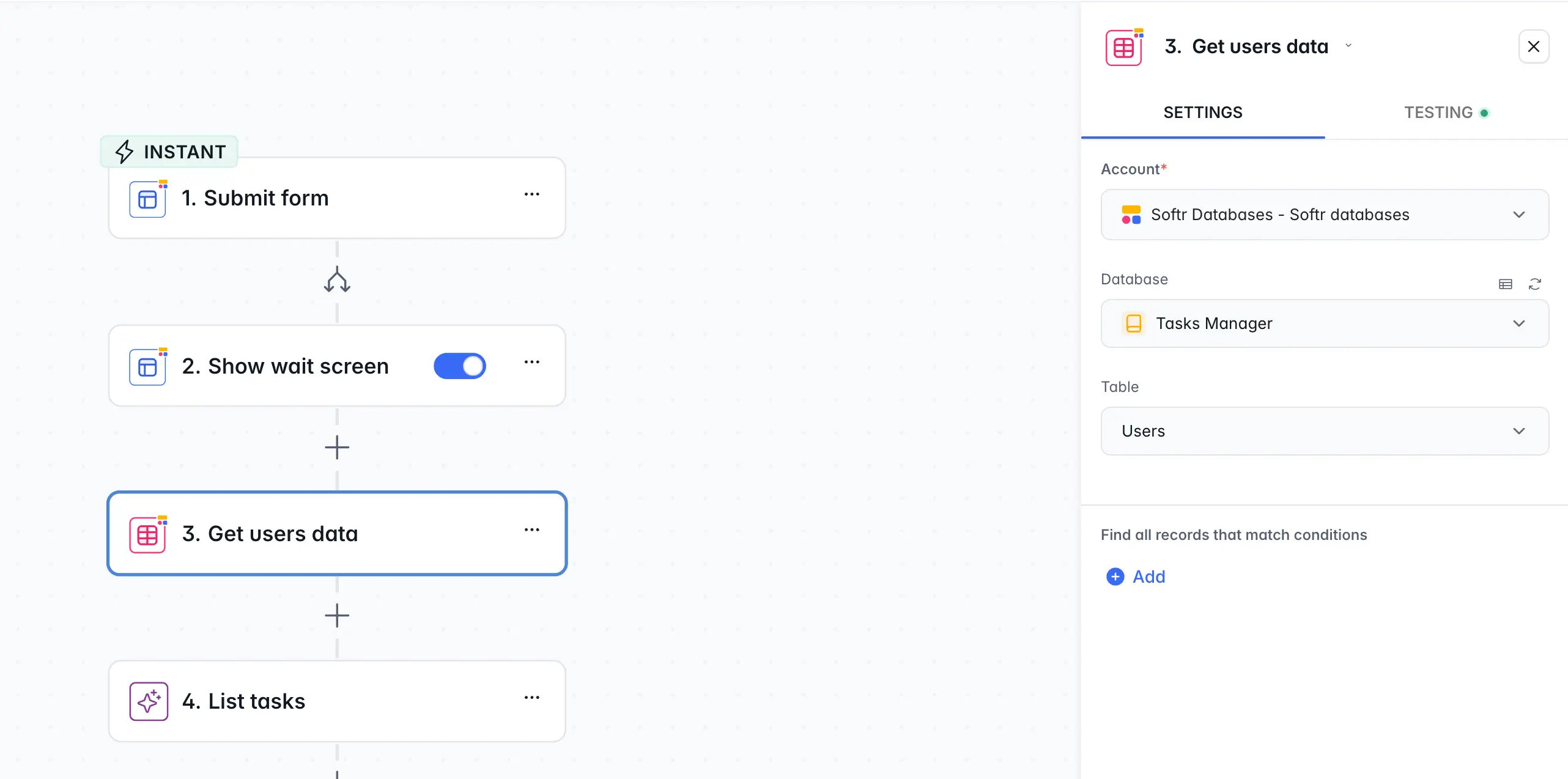 Softr workflow fetching user data