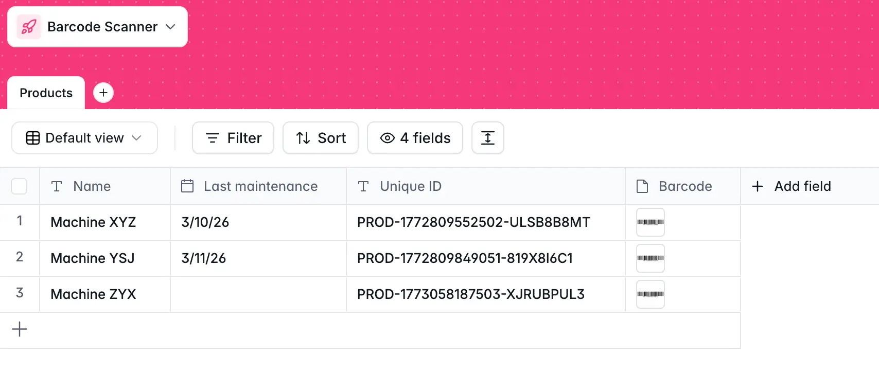 Softr Products table