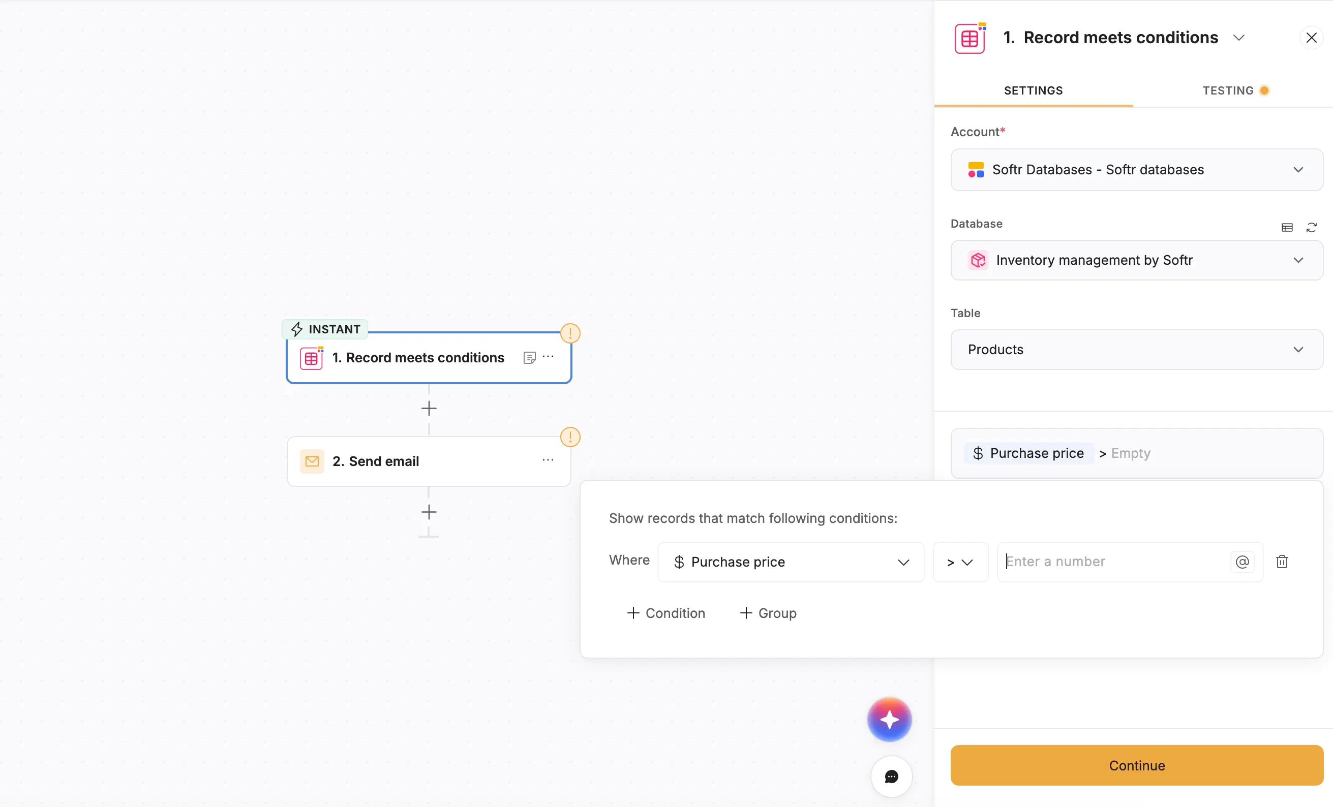 Record meets condition email sent template