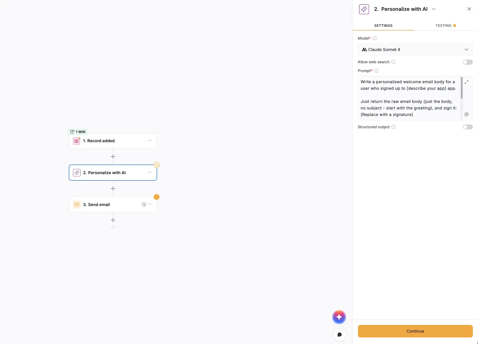 Personalize emails with AI template