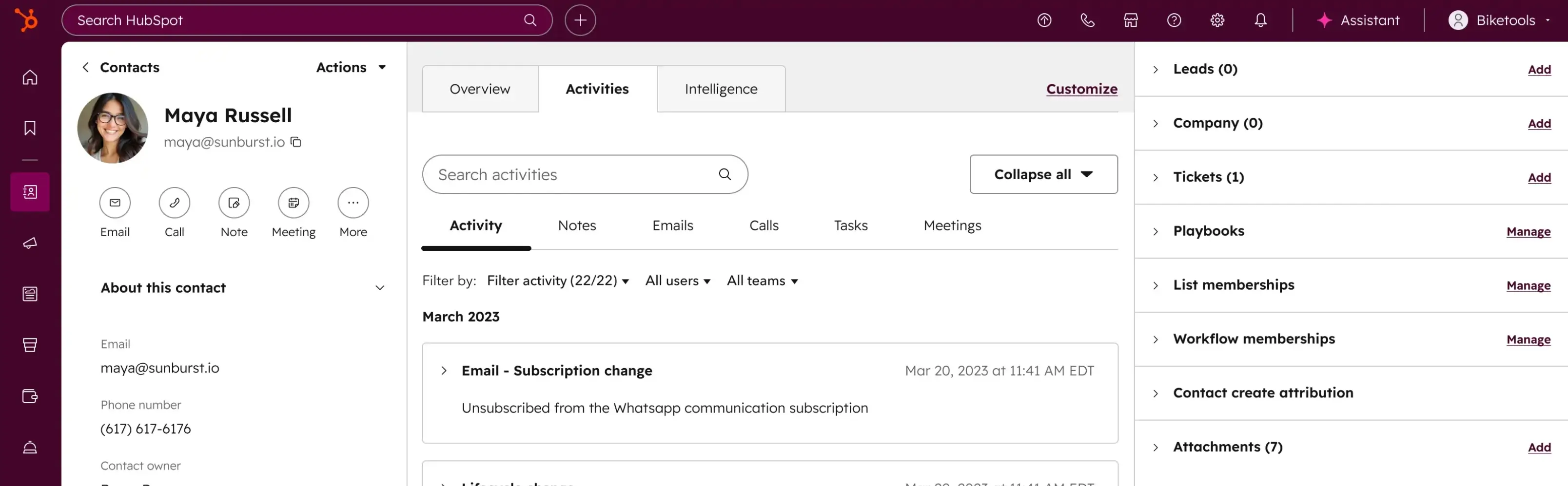 HubSpot CRM interface